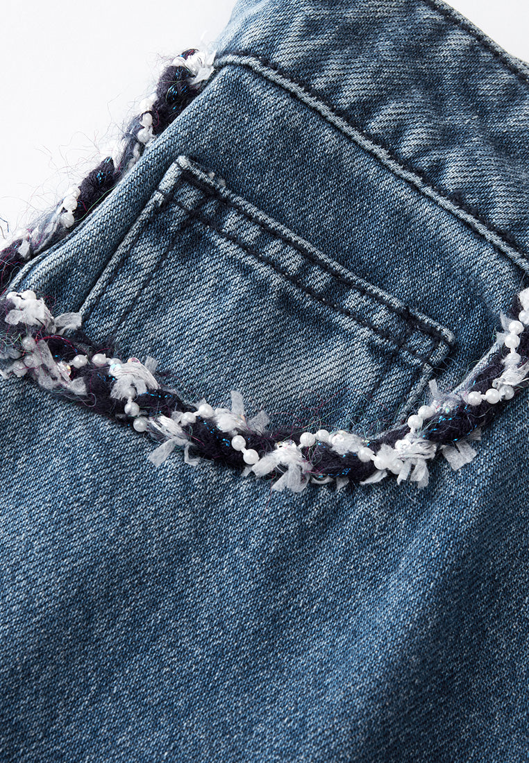 Braided Sideseam Wide Leg Flared Jeans for Women - Trendy High Waist Distressed Denim Pants - Perfect for Casual Outfits, Street Style & Vintage Looks
