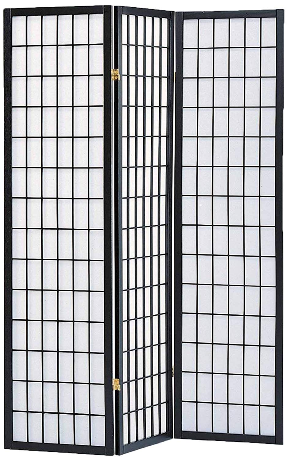 Japanese Style 3-Panel Wood Shoji Room Divider Screen - Traditional Oriental Folding Partition for Home & Office Decor - Perfect for Living Room, Bedroom or Workspace Privacy (Black)