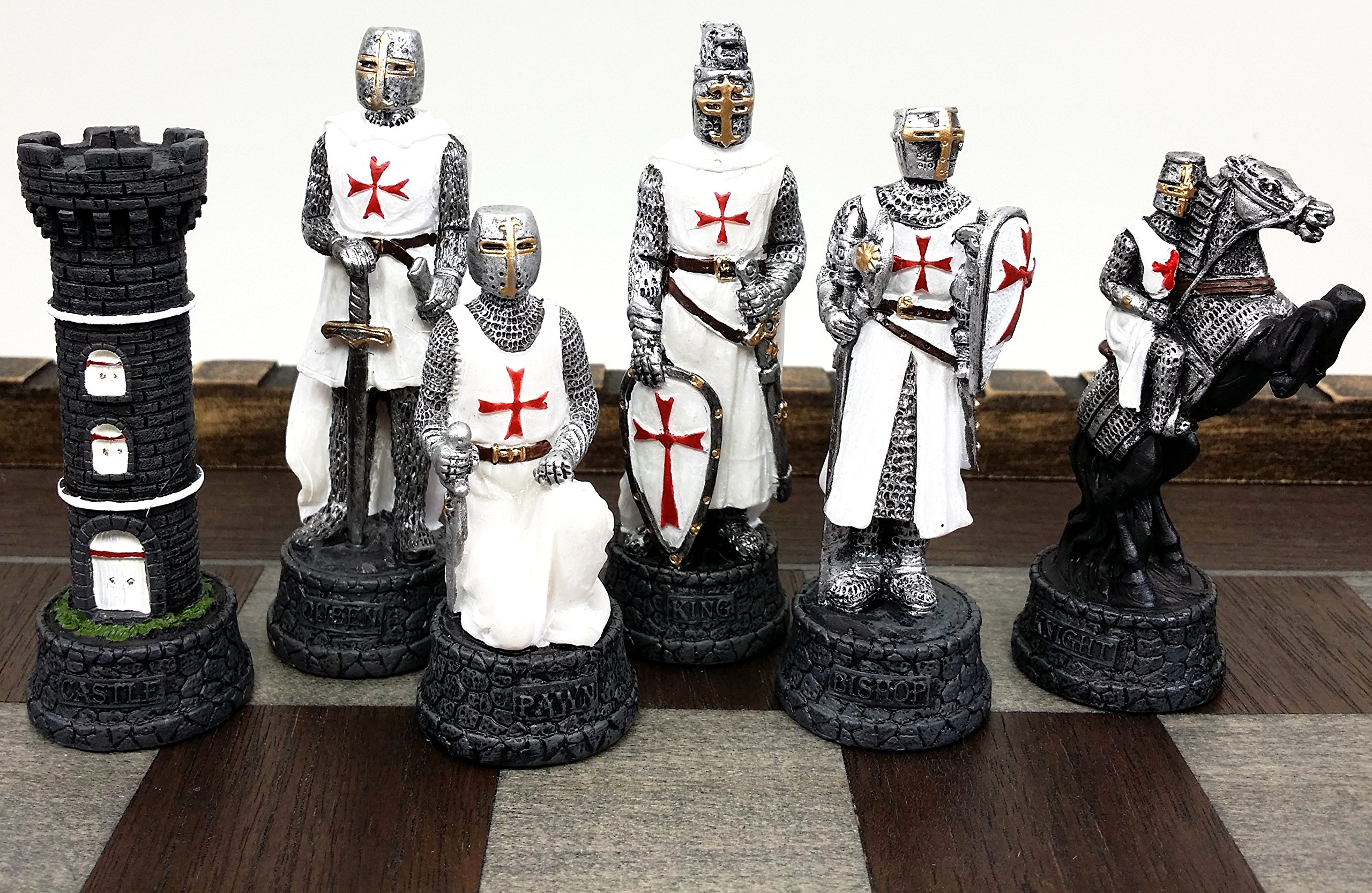Hand-Painted Medieval Crusades Warrior Chess Set - White & Blue Pieces with 17.5