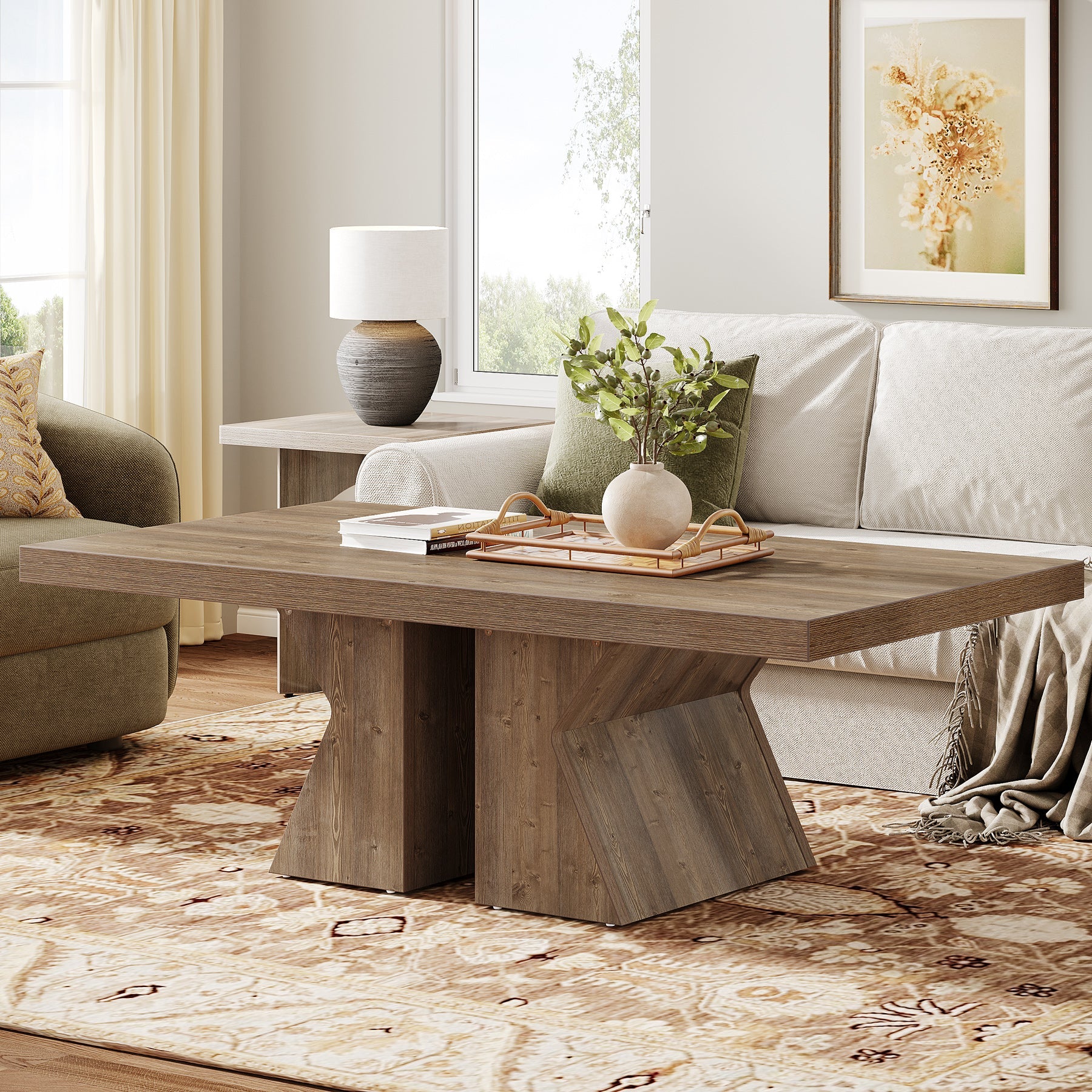 47 Inch Solid Wood Coffee Table - Modern Rectangular Living Room Center Table with Storage Shelf | Perfect for Snacks, Books & Home Decor