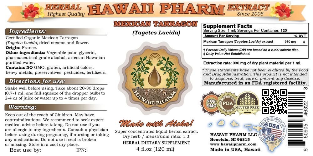 Organic Mexican Tarragon Liquid Extract (Tagetes Lucida) - 4 oz Herbal Tincture Supplement - Digestive Support & Relaxation Aid - Perfect for Tea, Smoothies & Aromatherapy