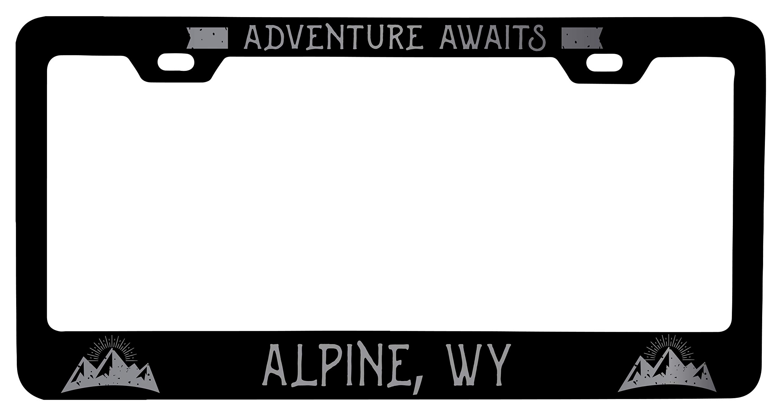 Alpine Wyoming Laser Etched Vanity Black Metal License Plate Frame - Durable Car Accessory for Personalized Vehicle Customization | Perfect for Trucks, SUVs & Classic Cars
