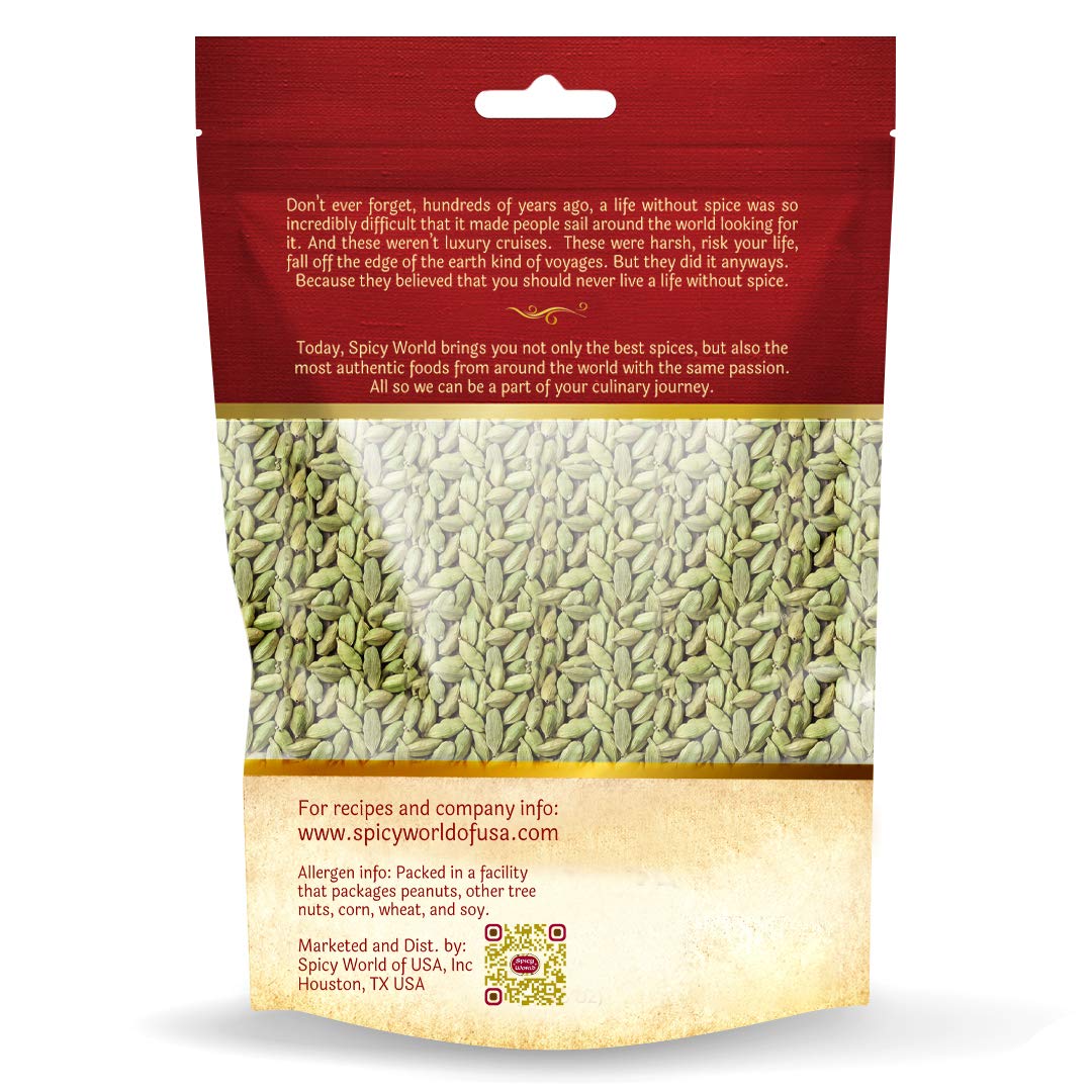 Premium Whole Green Cardamom Pods 7oz (200g) - Organic, Vegan, Aromatic Spice for Baking, Tea & Indian Cooking - Fresh Large Cardamom Seeds by Spicy World