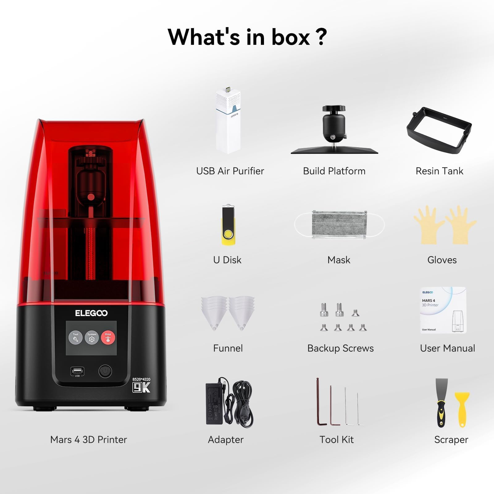 ELEGOO Mars 4 MSLA 3D Printer - 7 Inch 9K Monochrome LCD, High Precision UV Resin Photocuring 3D Printer with Multiple Print Modes, 6.04 x 3.06 x 6.89 Inch Build Volume - Perfect for Miniatures, Jewelry, and DIY Crafts