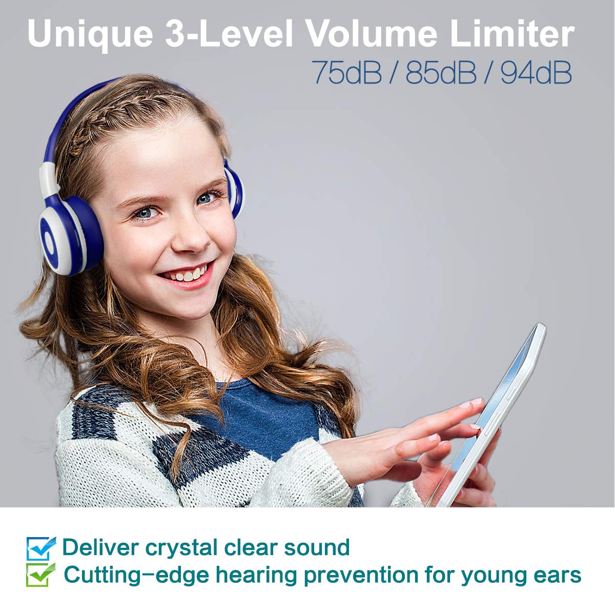 2 Pack SIMOLIO Bluetooth Headphones for Kids & Teens - Volume Limited 75dB/85dB/94dB, Wireless On-Ear Headset with Microphone & EVA Carrying Case (Mint+Grey) - Perfect for School, Travel, and Online Learning