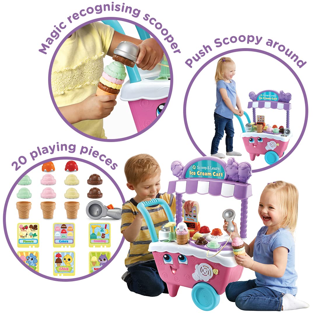 LeapFrog Scoop & Learn Ice Cream Cart - Pink, 8.5 x 20.3 x 24.9 inches (VTech 600753) - Educational Toy for Toddlers Ages 2+ | Pretend Play, Fine Motor Skills & Color Learning | Amazon Exclusive