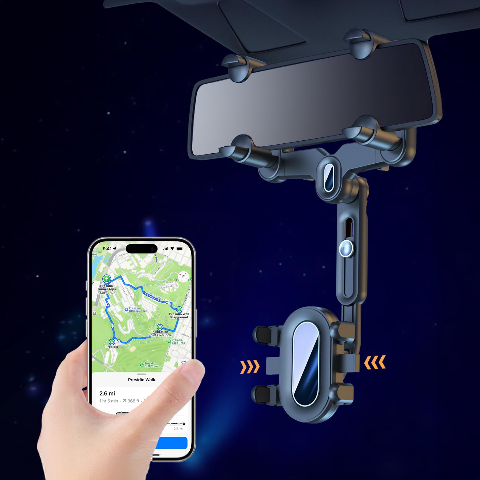 Rotatable Car Phone Mount for iPhone Samsung - Rear View Mirror Holder for 4-7IN Phones, Perfect for GPS Navigation