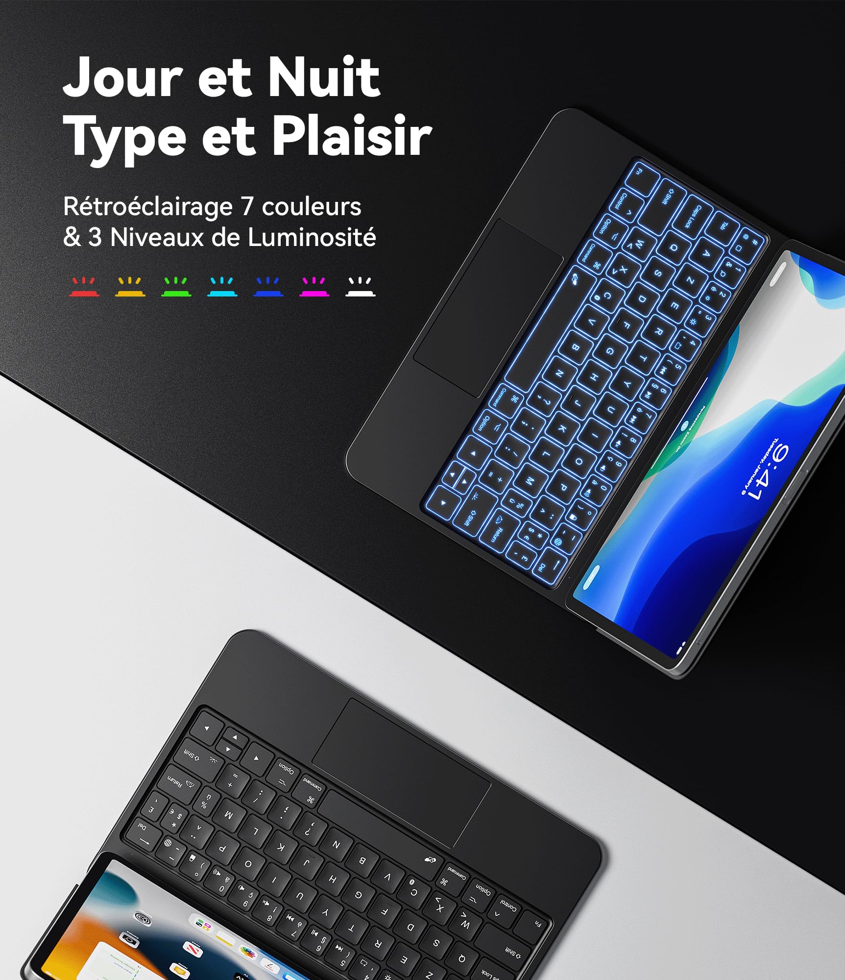 Earto Magnetic Floating Keyboard for iPad Air 11 (2024) & iPad Pro 11 - 7-Color Backlit Touchpad | Magic Style Design | Perfect for Work, Travel & Creative Projects (Black)