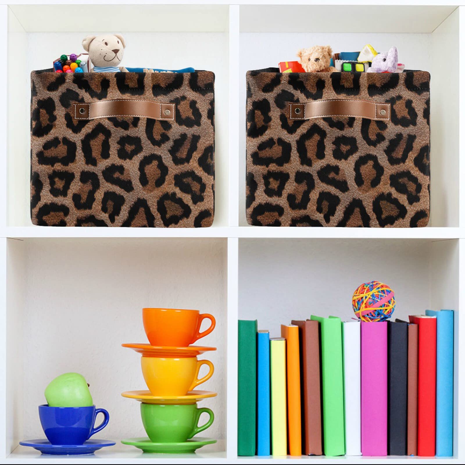 Collapsible Storage Basket with Leather Handles - Home & Office Organizer for Gifts & Essentials