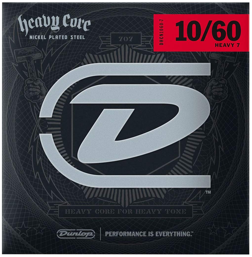 Dunlop DHCN10607 Heavy Core Heavy Nickel Wound 7-String Electric Guitar Strings (10-60 Gauge) - Perfect for Metal, Rock & Extended Range Playing
