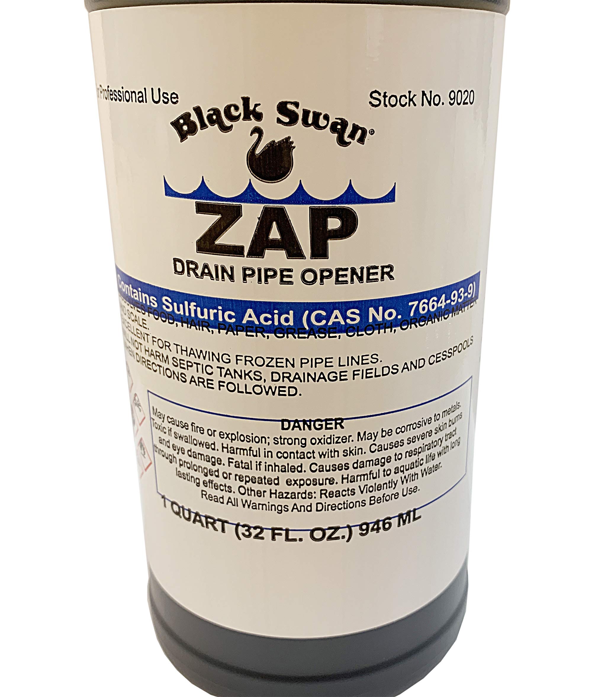 FixtureDisplays® Zap Drain Pipe Opener - 1 Quart Heavy-Duty Clog Remover for Kitchen & Bathroom Sinks - Fast-Acting Liquid Drain Cleaner (09020-BLACKSWAN-1PK-NF) - Perfect for Homes, Restaurants & Commercial Use