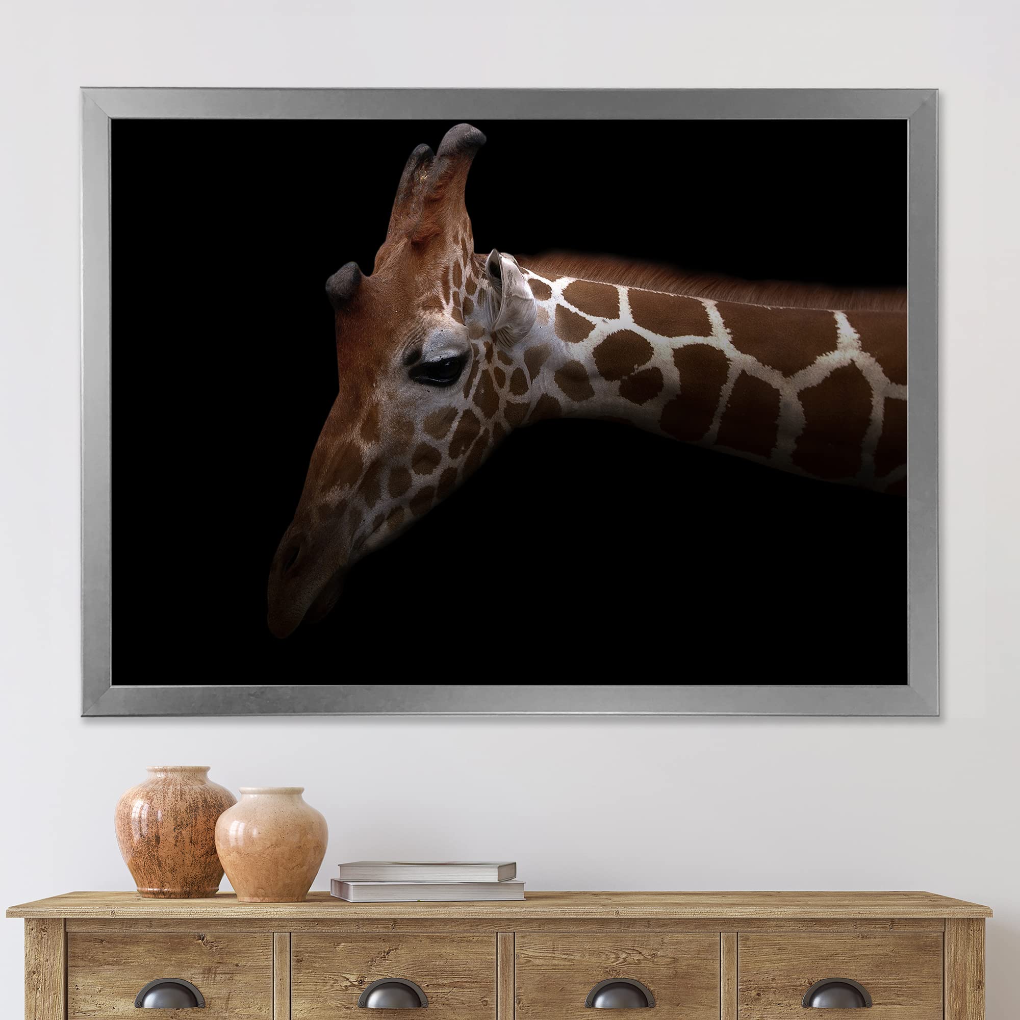 DesignQ Giraffe Portrait IV - Farmhouse Framed Wall Art Decor for Living Room, Bedroom & Office - Animal Themed Home Decoration