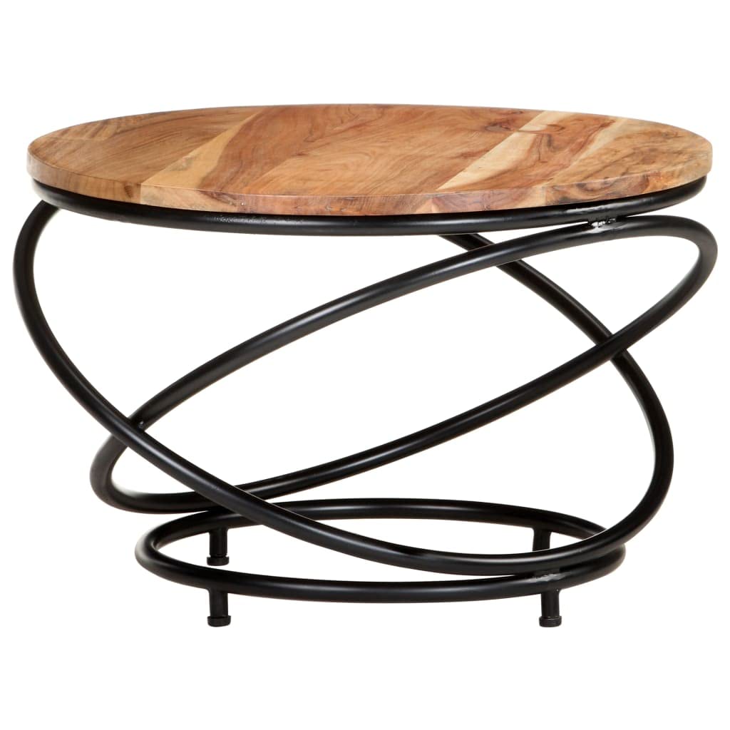 Industrial Round Coffee Table with Metal Frame - Acacia Wood Cocktail & Side Table for Living Room, End Table or Plant Stand - Brown - Perfect for Modern Farmhouse, Loft & Industrial Decor