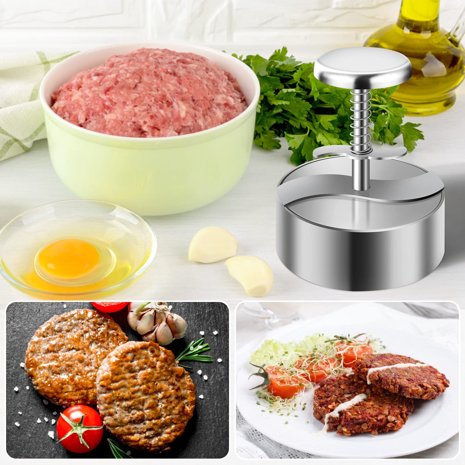 **Stainless Steel Burger Press - Adjustable Hamburger Patty Maker for BBQ & Cooking | 304 Non-Stick & BPA-Free Meat Press for Beef, Burgers & Homemade Hamburgers | Perfect for Grilling, Picnics & Backyard Parties**
