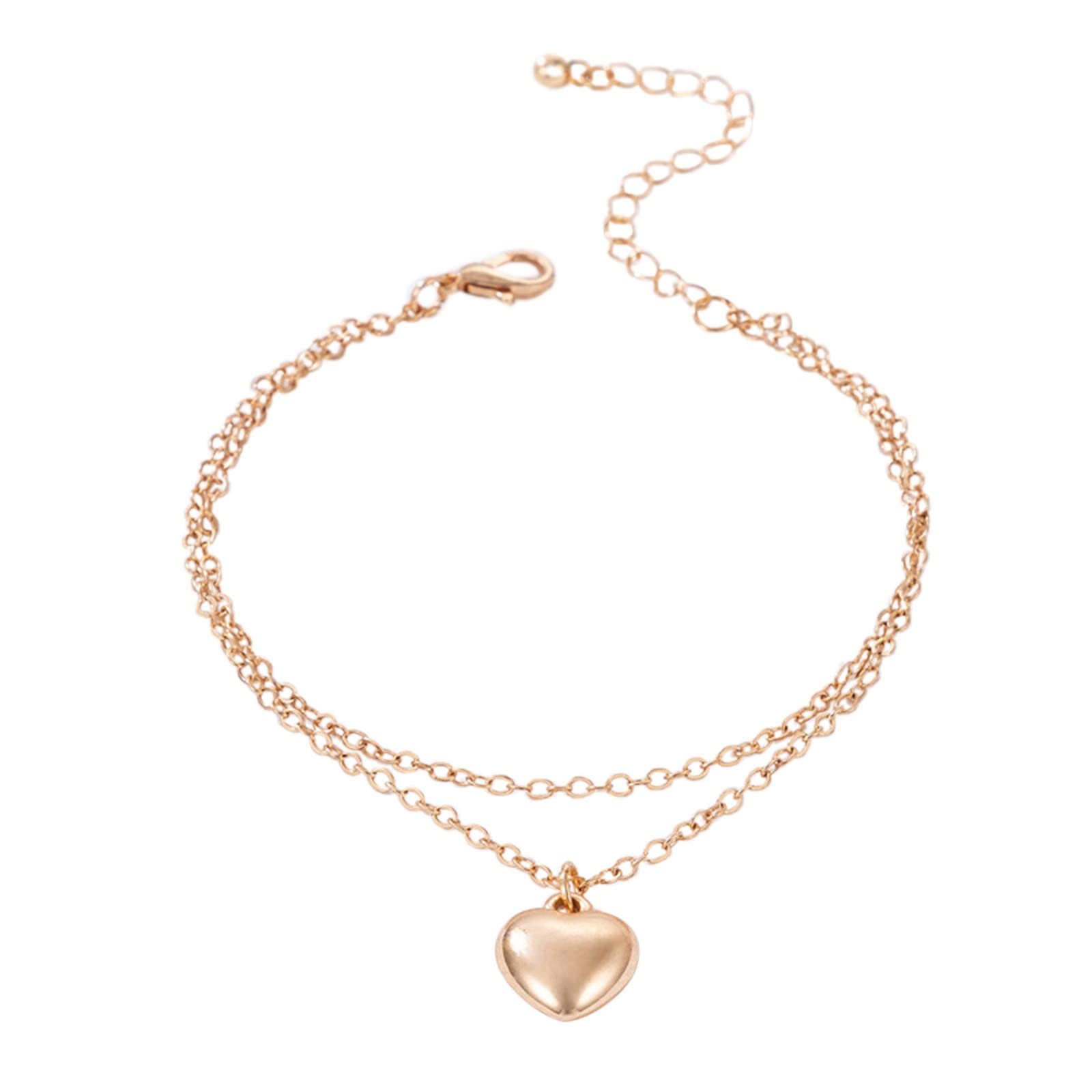 Boho Adjustable Layered Anklet for Women & Teens - Cute Beaded Satellite Chain with Heart & Gold Circle Pendant - Perfect for Summer, Beach, Festival & Everyday Wear
