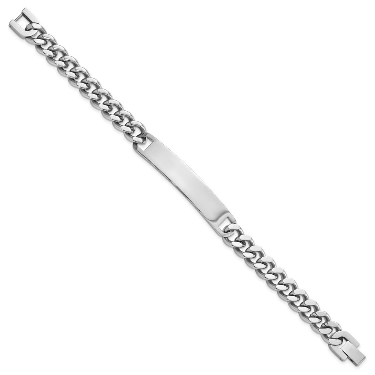 Solid Rhodium Plated Large Polished ID Bracelet for Women - 8.25 Inch 10mm Wide Stainless Steel Identification Bracelet | Perfect for Everyday Wear, Gifts & Special Occasions