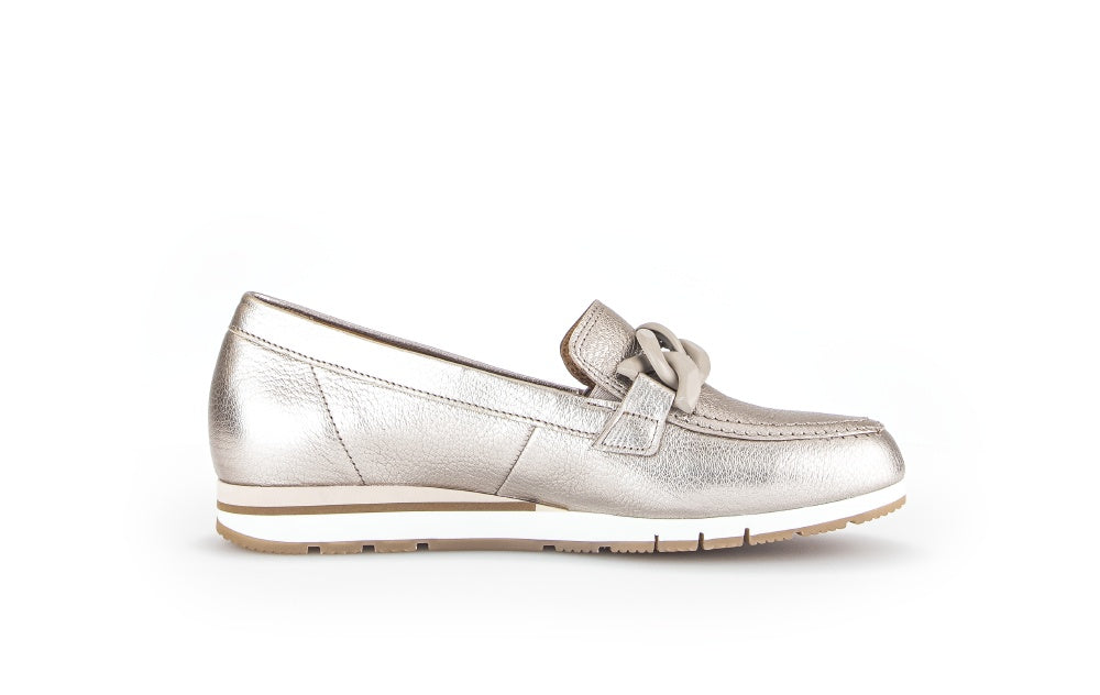 Gabor Gold Leather Wedge Loafer 41562 - Women's Comfortable Slip-On Shoes for Work, Office & Casual Wear | Stylish & Supportive Footwear for Everyday Use