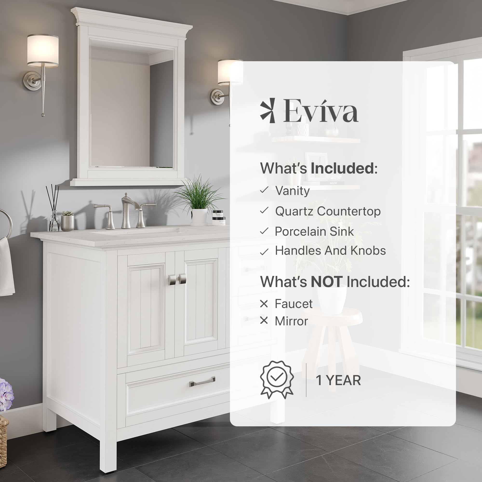 Luxury 36 Inch White Bathroom Vanity with Sink Top - Modern Freestanding Vanity Cabinet with Functional Storage - Perfect for Master Bathrooms, Powder Rooms & Small Space Remodels