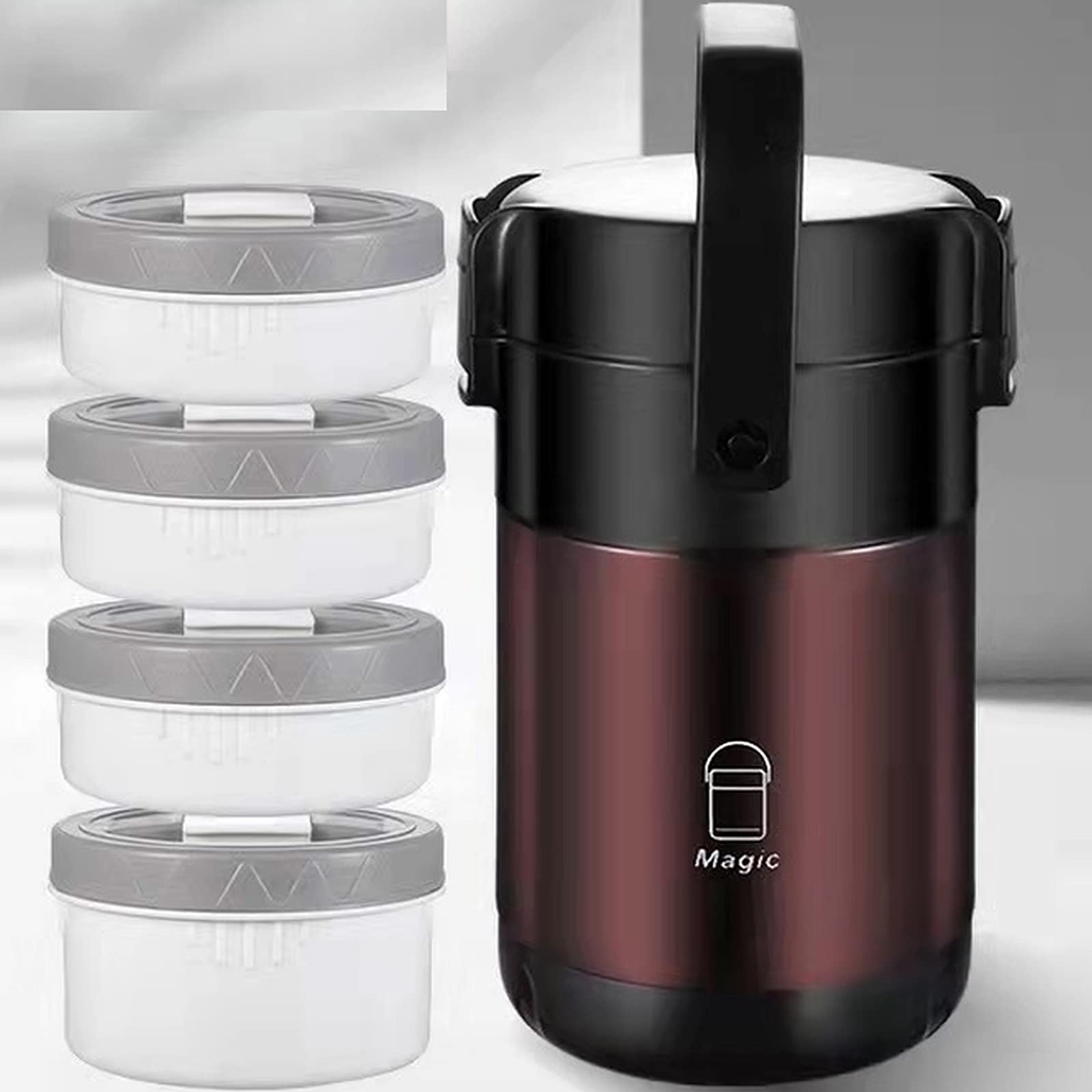 Scizorito 3-Tier Stainless Steel Stackable Lunch Box - 88oz Vacuum Insulated Thermos with Leak-Proof Design - Perfect for Office, School, Picnics & Outdoor Activities (Noble Brown)
