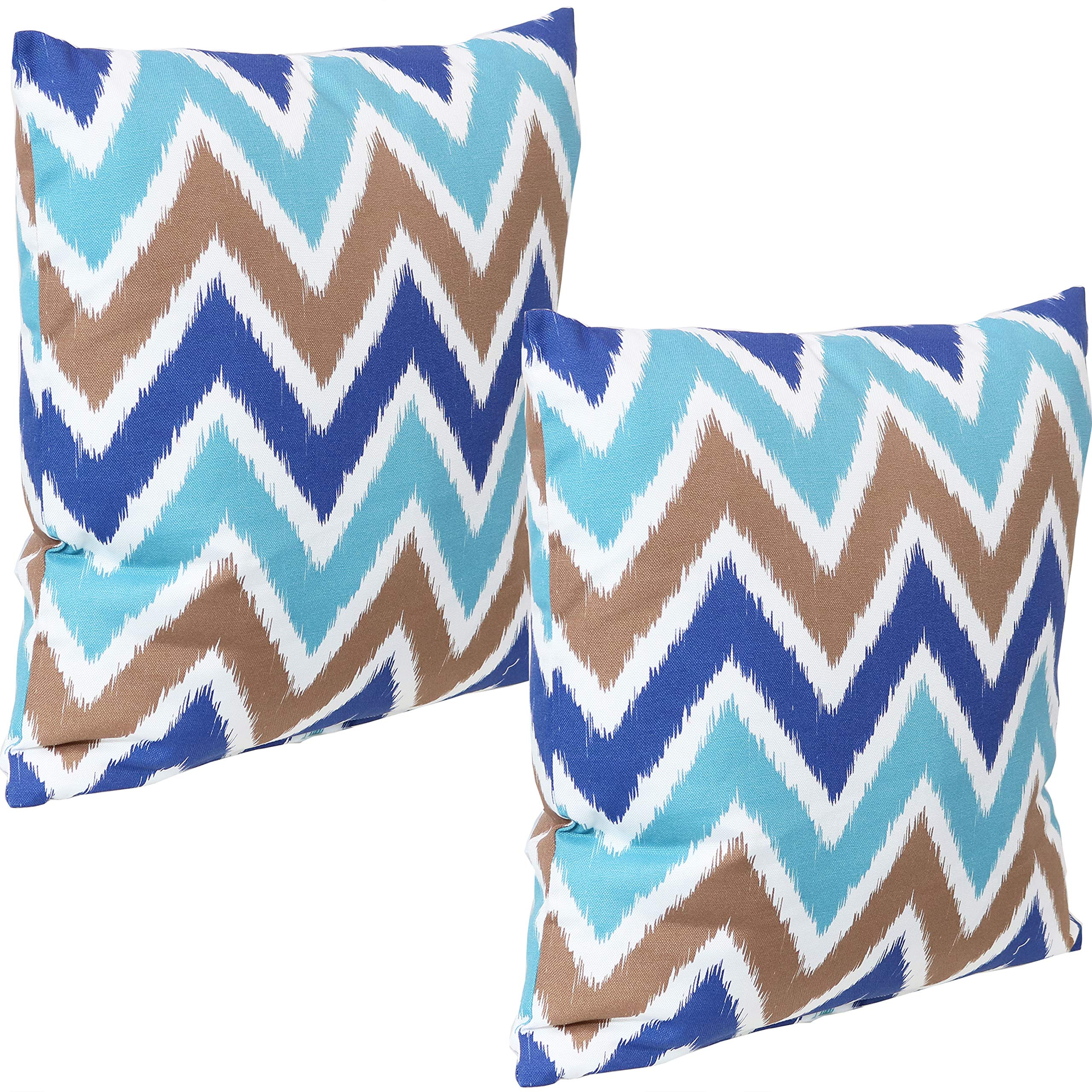 Sunnydaze Decorative Throw Pillow Covers Set of 2 - 17x17 Inch Square Indoor Outdoor Weather-Resistant Polyester Covers with Zipper Closure - Chevron Bliss Pattern for Sofa, Bed, Patio & Porch Decor