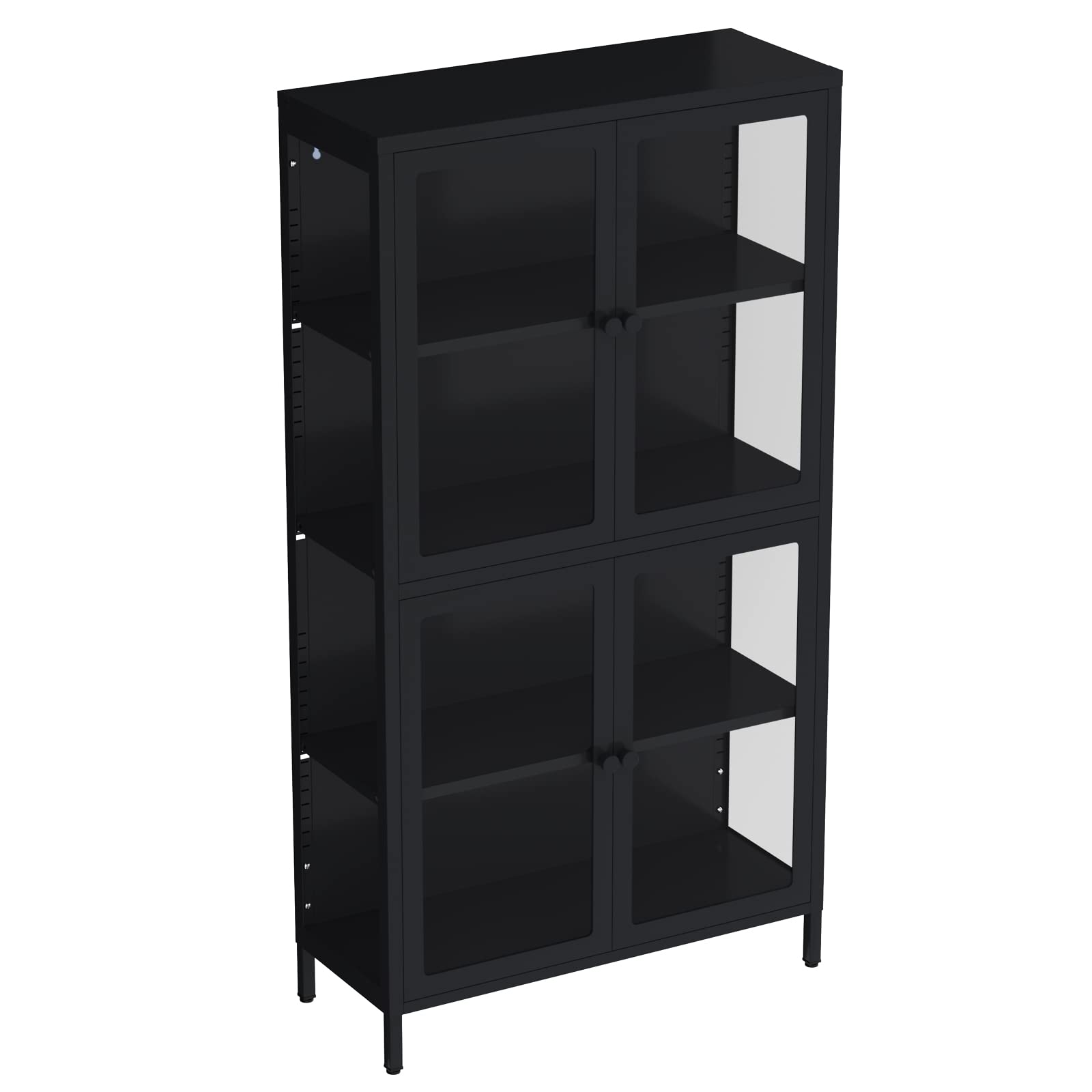 CuisinSmart 4-Tier Glass Display Cabinet with Adjustable Shelves - Modern Black Steel Storage Bookcase for Living Room, Office & Home Decor - Perfect for Showcasing Collectibles, Books & Decorative Items