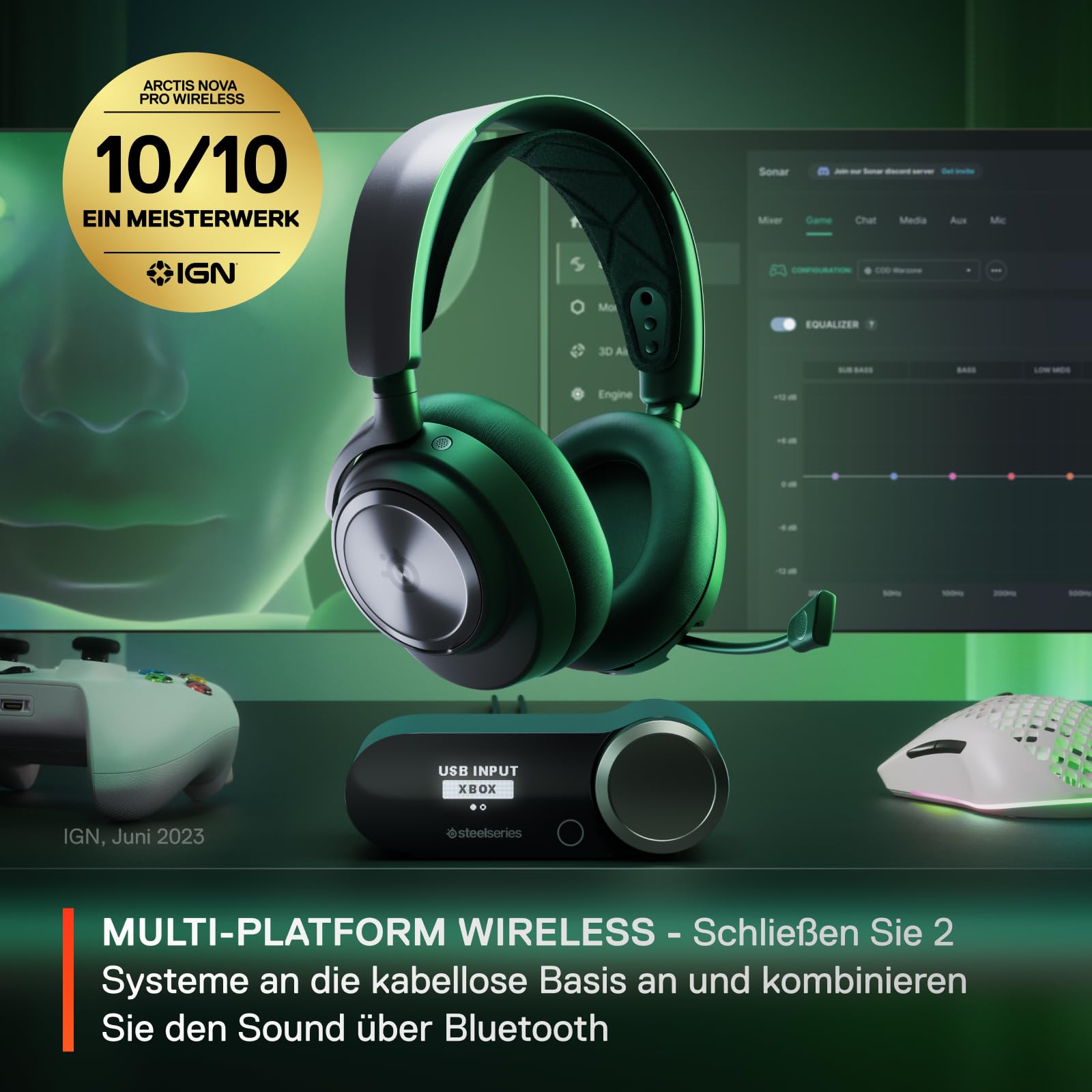 SteelSeries Arctis Nova Pro Wireless Gaming Headset with Noise Cancellation & Aerox 3 Wireless RGB Gaming Mouse - Lightweight Honeycomb Design for PC, PS5, Xbox Series X - Perfect for Competitive Gaming & Streaming