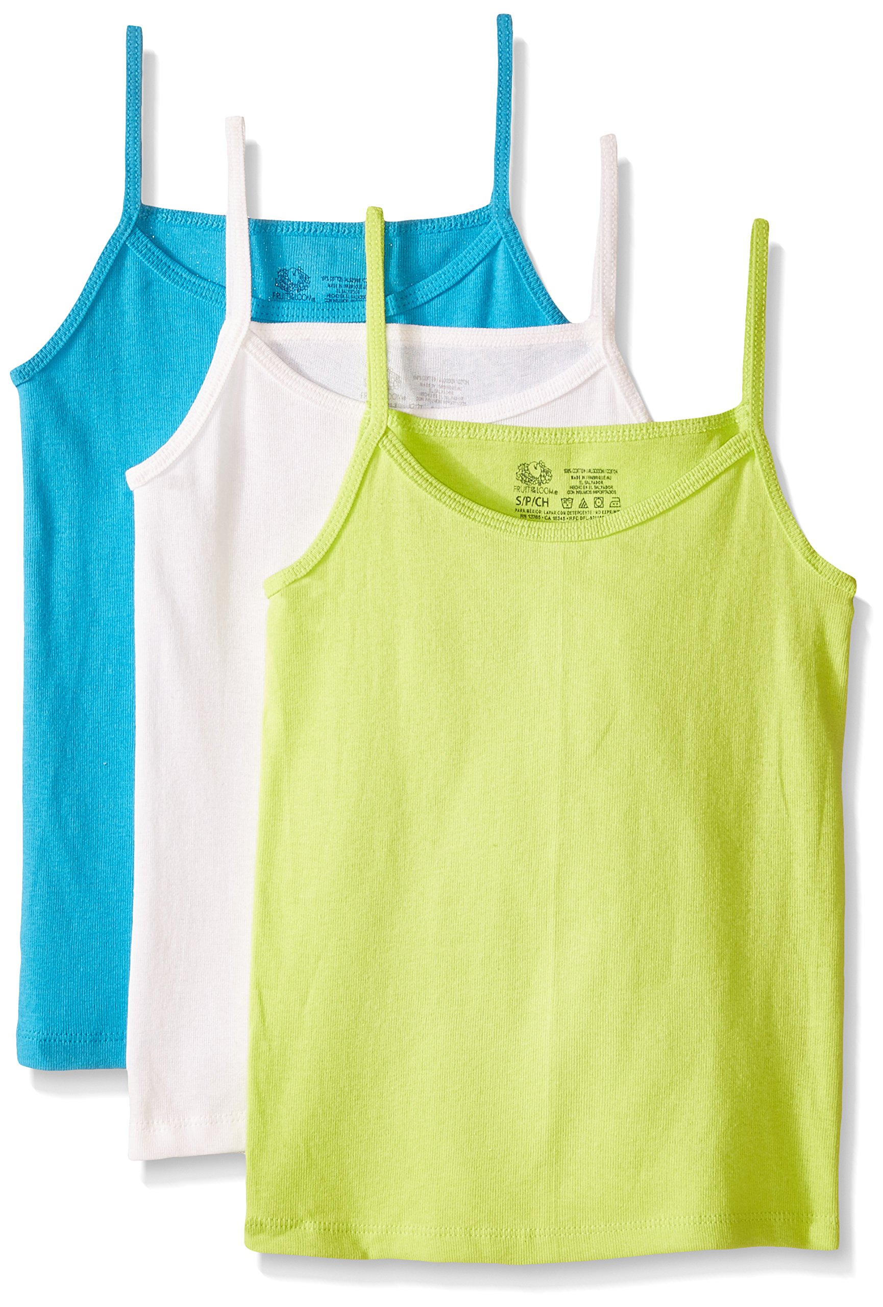Fruit of the Loom Big Girls' Cami Tank Tops - 3 Pack Soft Cotton Sleeveless Undershirts for Layering, Sleepwear & Everyday Wear