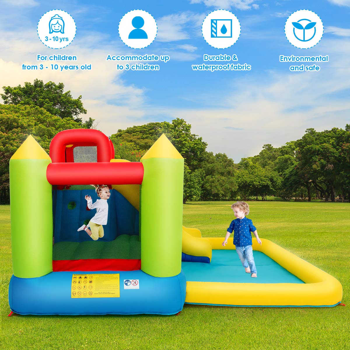 **Costzon 12x9FT Inflatable Water Slide & Bounce House for Kids - Outdoor Water Play with Large Jumping Area, 480W Blower, Climbing Wall & Splash Pool - Perfect for Backyard Parties, Summer Fun & Birthday Gifts**    *(Use Cases: Ideal for backyard BBQs, birthday parties, summer gatherings, family reunions, and outdoor water play activities.)*