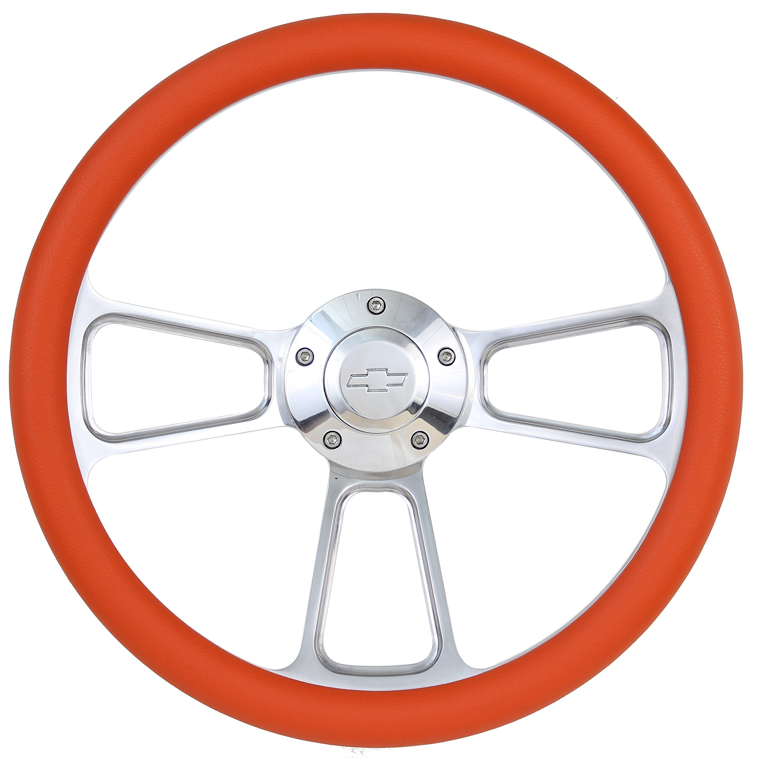 14 Inch Orange Aluminum Steering Wheel with Chevy Installation Adapter & Horn - Perfect for Chevy Car Upgrades, Racing & Custom Builds
