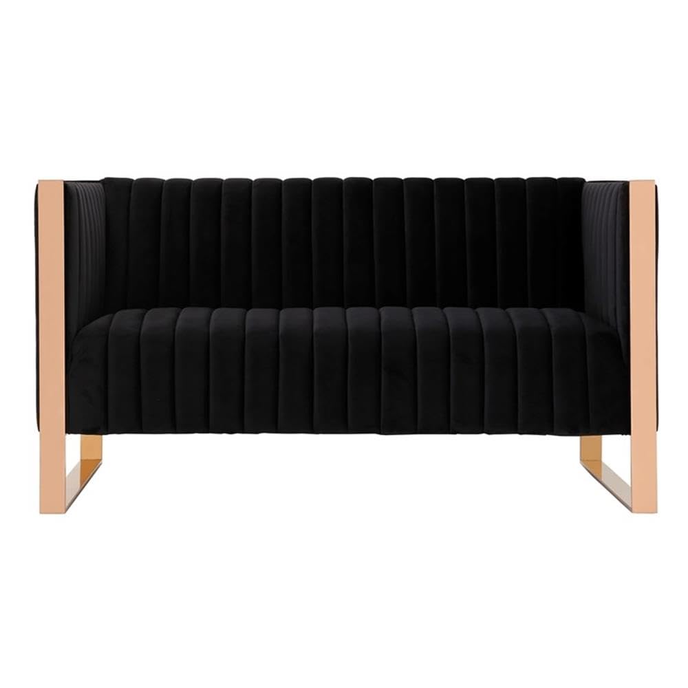 Luxury Velvet Tufted Loveseat Sofa - Black & Rose Gold Upholstery for Living Room, Bedroom, or Office