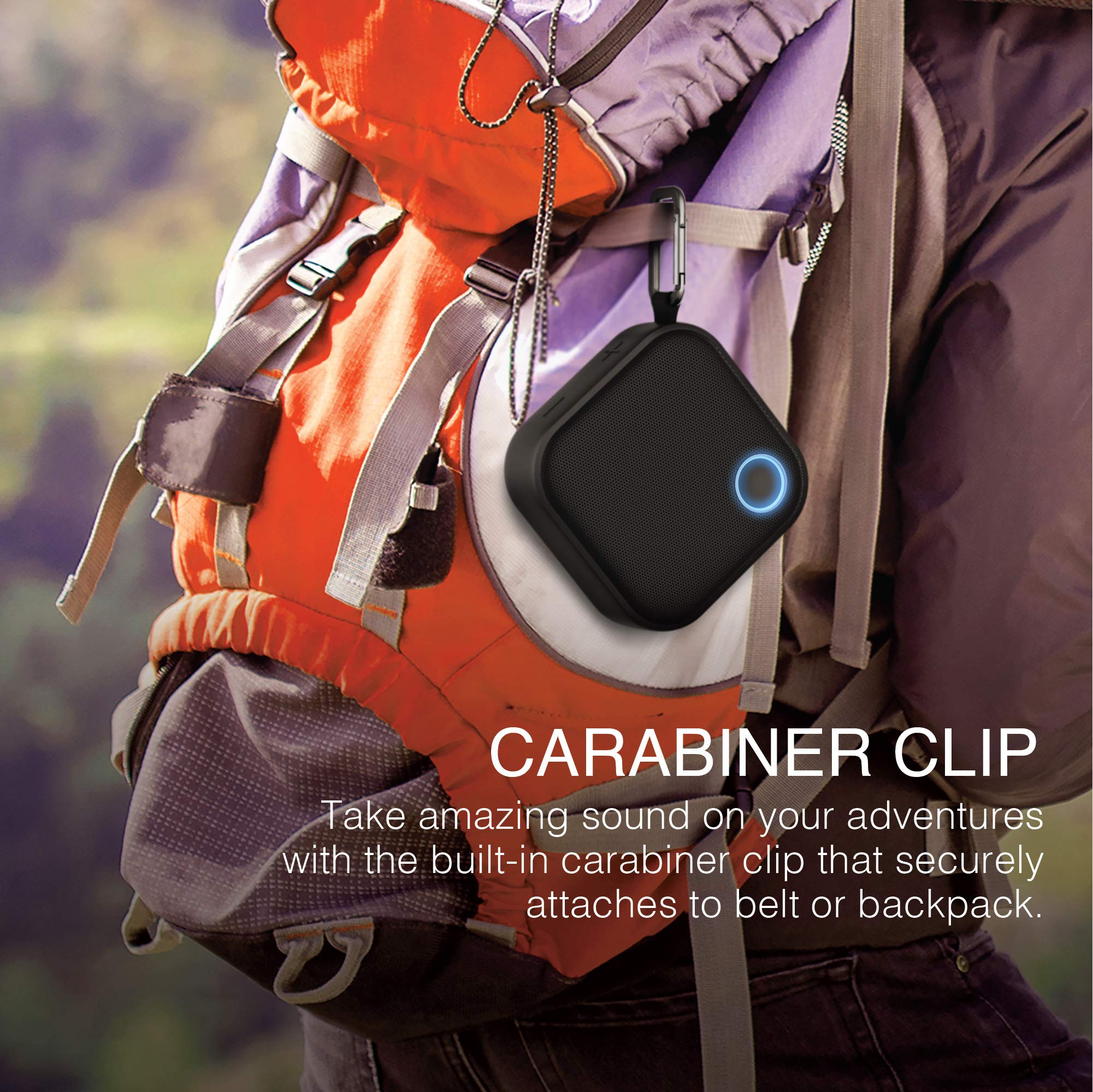 Brookstone IPX7 Waterproof Bluetooth Speakers, Portable Wireless Speaker with Carabiner Clip, Tap to Link Multi-Room Audio, Ideal for Outdoor Adventures, Home Office, and Desktop Monitor Setup