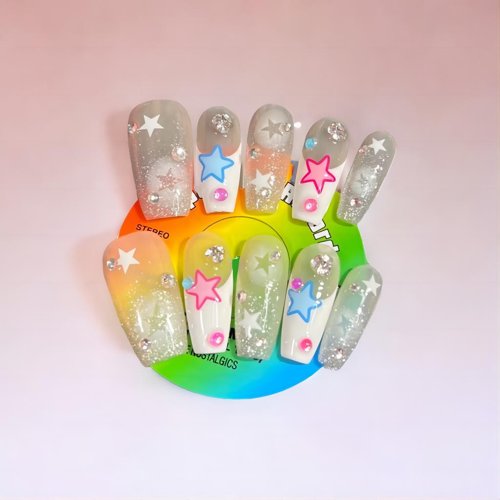 Whimsical Pink Delight Hand Painted Press On Nails - Long Lasting Fake Nails with Glue for Women | Perfect for Parties, Weddings & Special Occasions