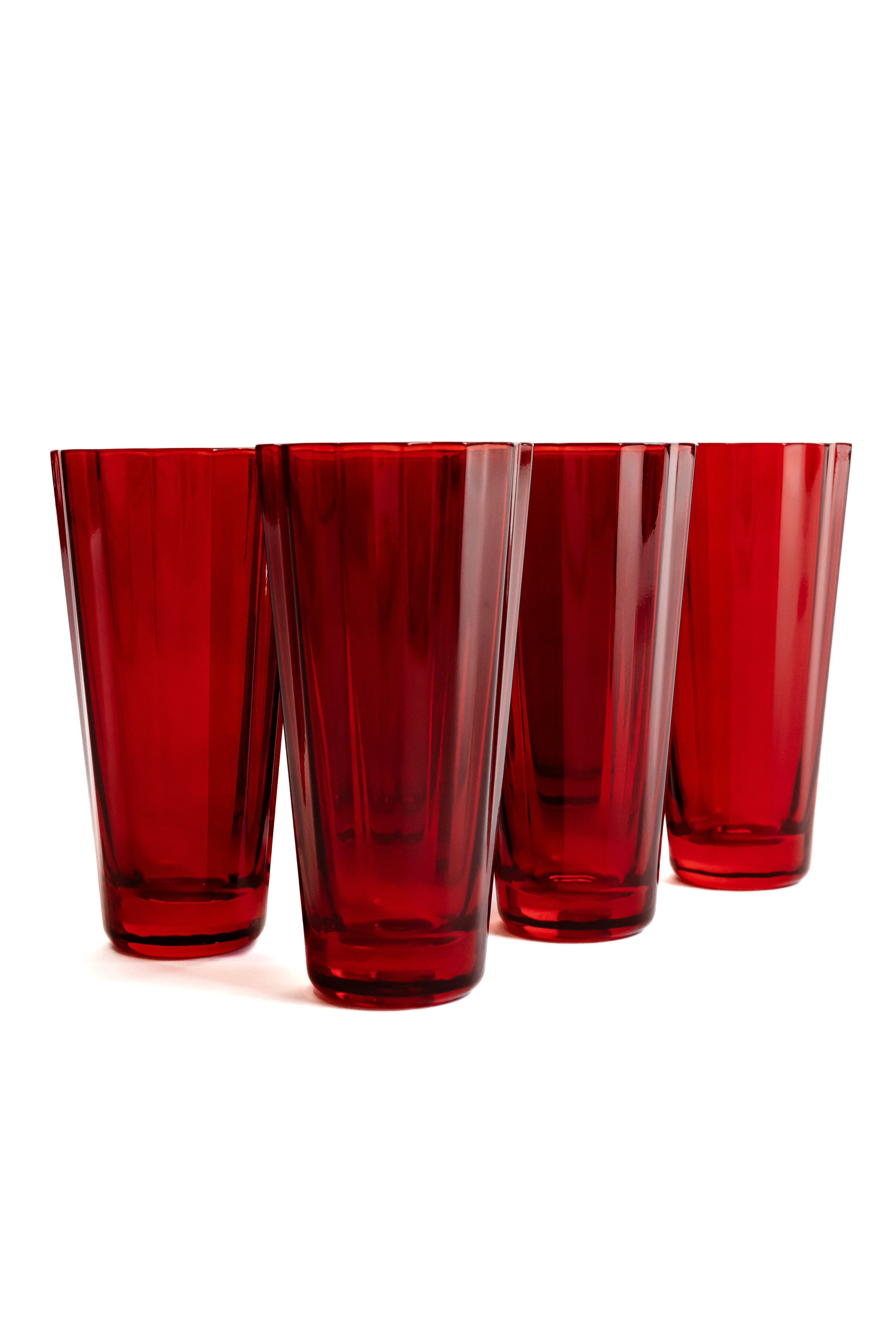 Estelle Colored Sunday Highball Glasses Set of 6 - Vibrant Red Cocktail Glasses for Margaritas, Iced Tea & Party Drinks