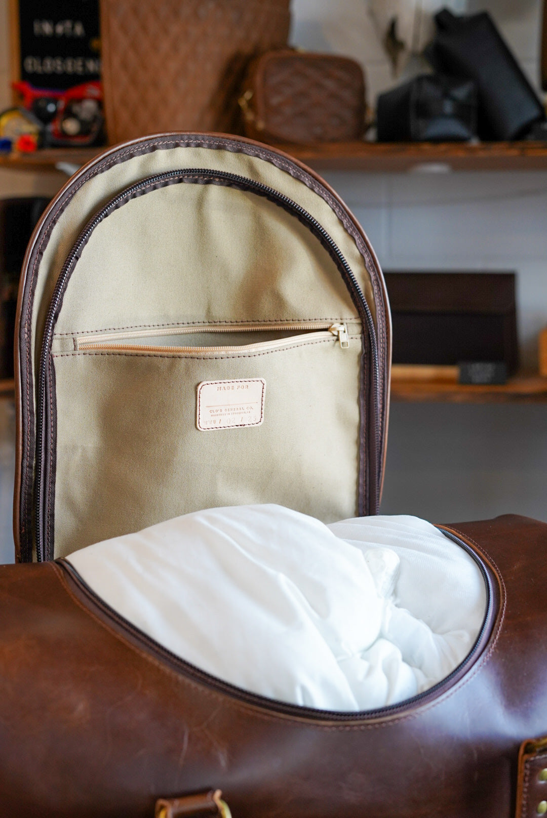 Premium U-Shape Opening Weekend Warrior Bag in Polished Cognac - Perfect for Travel, Work, and Everyday Use