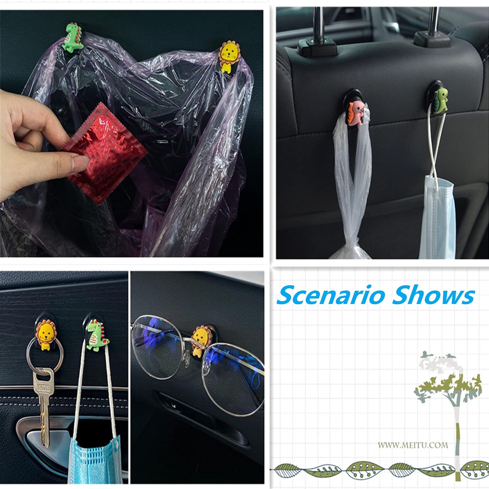 Creative Mini Car Sticky Hooks - Cute Cartoon Car Dashboard Hooks for Organizing USB Cables, Keys & Earphones | Perfect Car Interior Accessories for Neat Storage & Easy Access While Driving