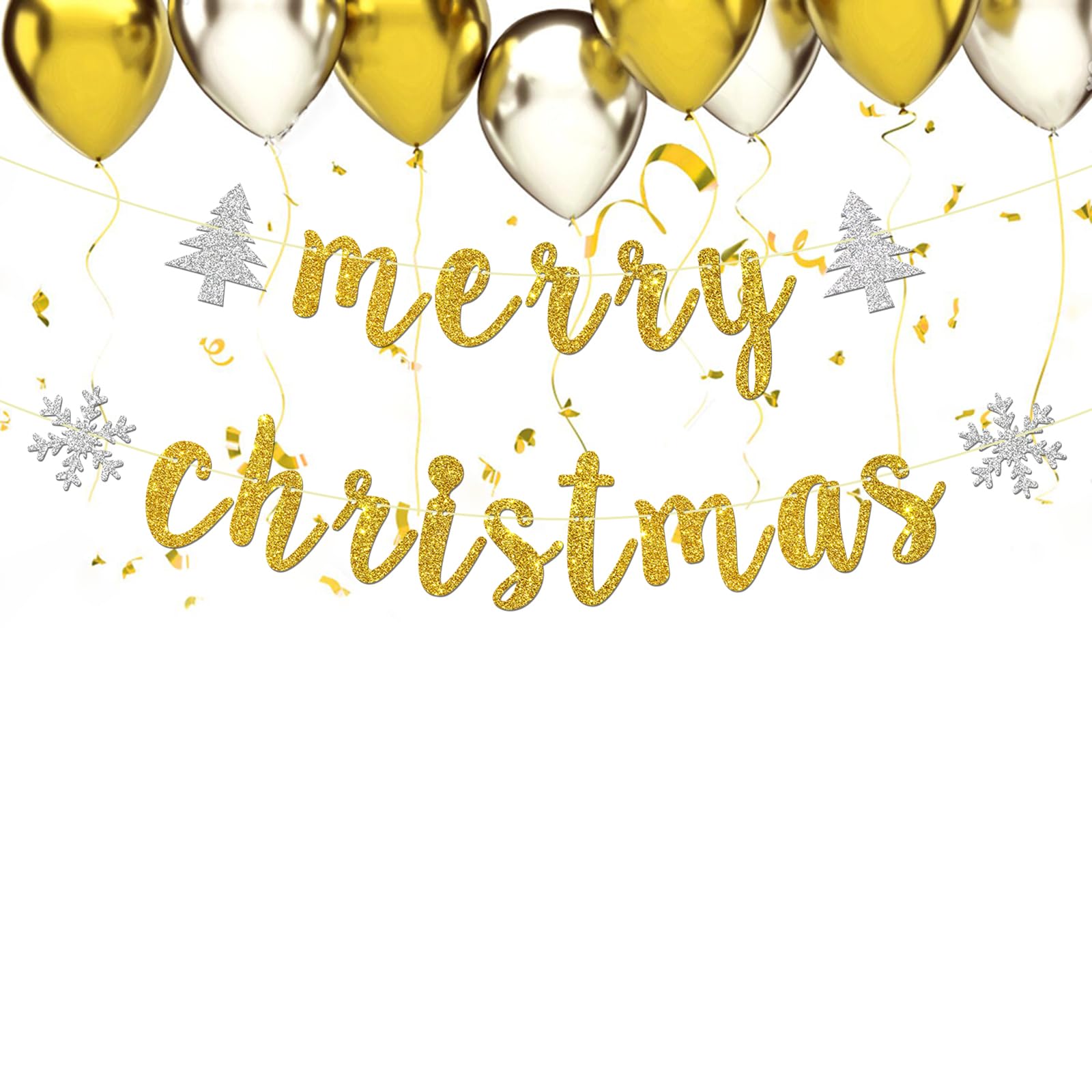 Merry Christmas Banner - Gold Glitter Holiday Party Decor for Christmas, New Year's Eve & Xmas - Perfect for Home, Office & Festive Celebrations