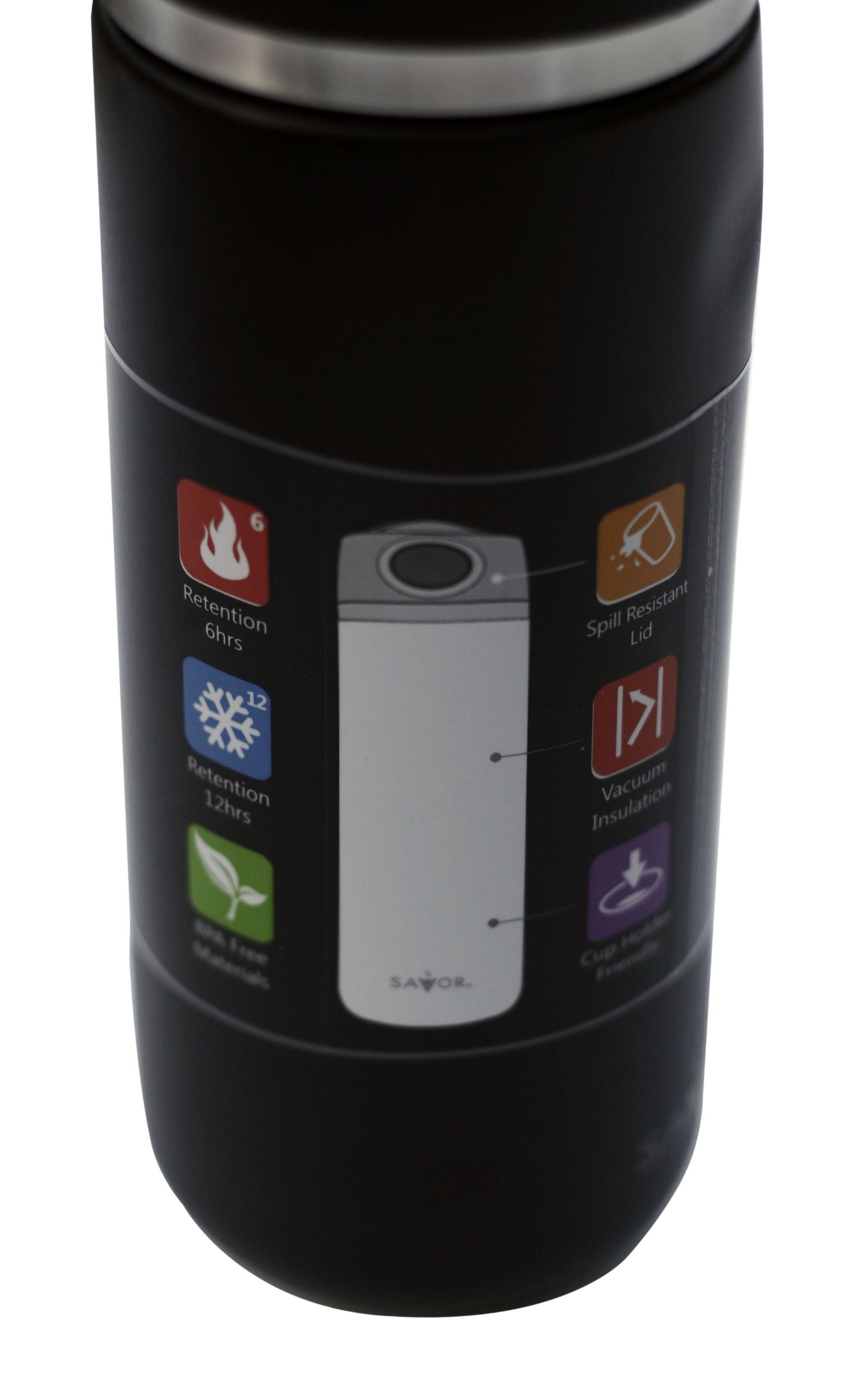 Savor Vacuum Insulated 17oz Stainless Steel Tumbler with Lid - Black, Keeps Drinks Hot/Cold for Hours - Perfect for Coffee, Tea, Water & Outdoor Activities