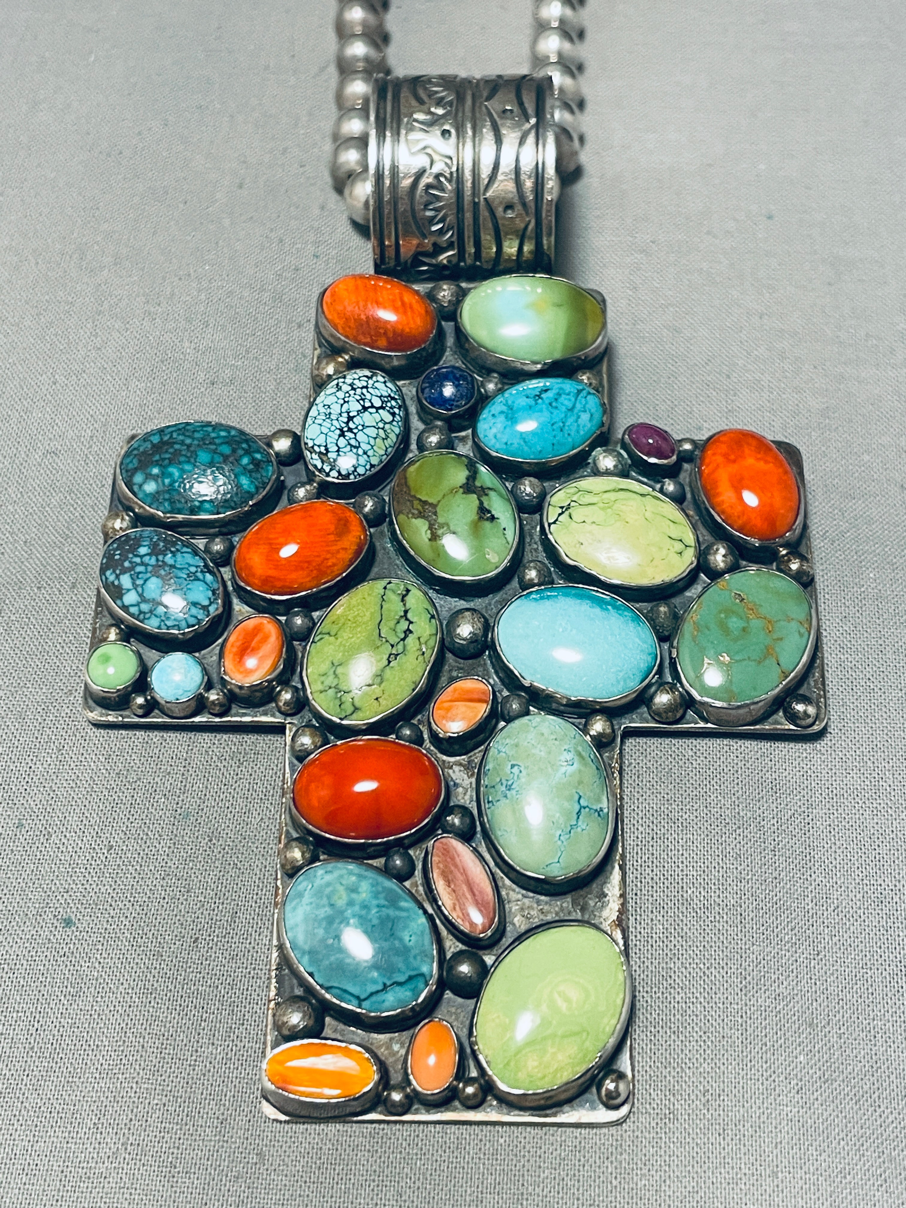 131 Grams Vintage Native American Navajo Turquoise Sterling Silver Cross Necklace - Handmade Southwest Jewelry for Women - Perfect for Boho Fashion, Gift Giving & Special Occasions