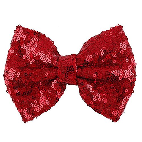 12-Pack 5-Inch Red Sequin Bows (No Clips) - Large Glitter Hair Bows, Shiny Fabric Bows for DIY, Party Decor, Gifts & Wholesale - Perfect for Christmas, Weddings, Birthday Parties & Crafting