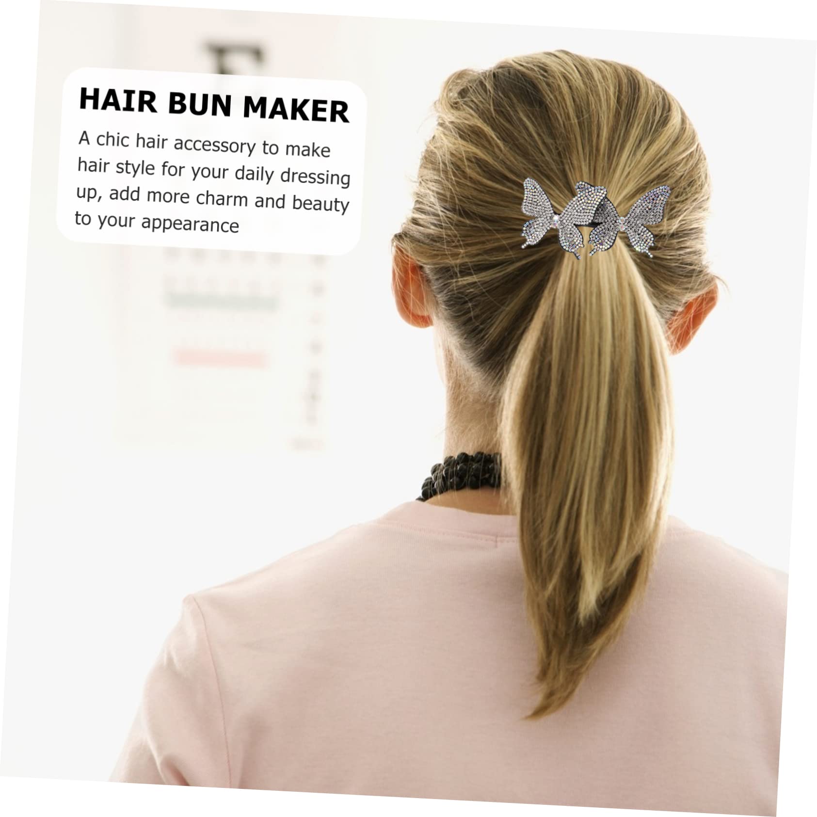 BIUDECO Silver Butterfly Bun Curler - Hair Bun Shaper & Crystal Bun Maker for Elegant Updos - Perfect for Weddings, Parties & Everyday Chic Hairstyles