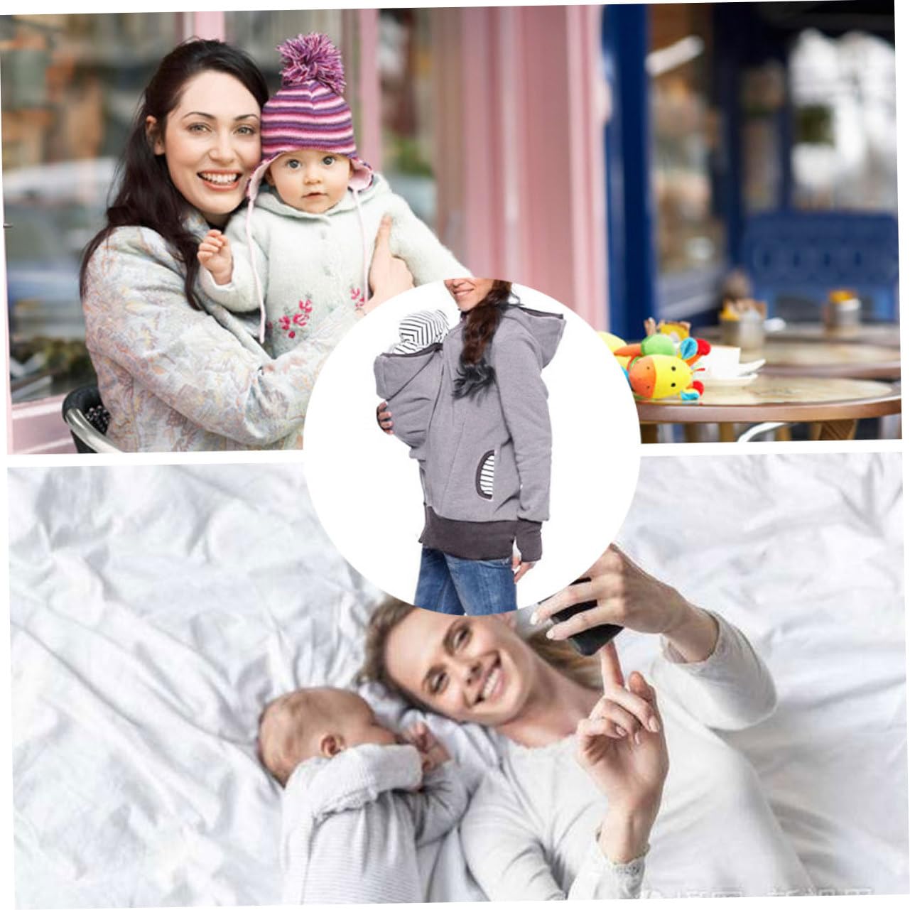 Comfortable Maternity Baby Carrier Hoodie for Women - Soft Kangaroo Jacket Coat Sweatshirt (Gray) - Perfect for Nursing, Babywearing & Outdoor Activities
