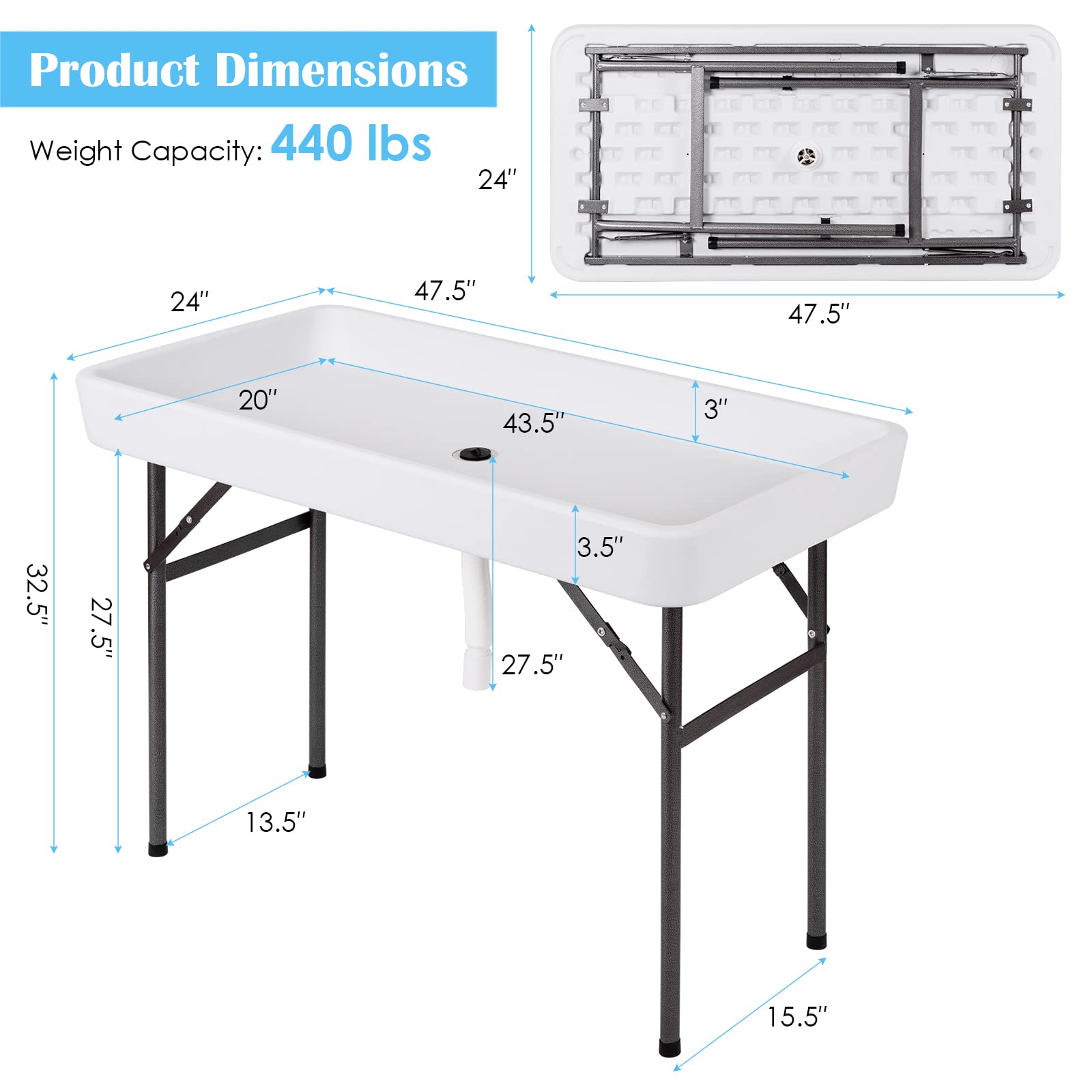 4 Foot Ice Cooler Table with Removable Skirt & Drain Plug - Portable Folding Buffet Table for Outdoor Parties, Picnics, Camping, BBQ & Weddings - Perfect for Chilling Drinks & Keeping Food Fresh