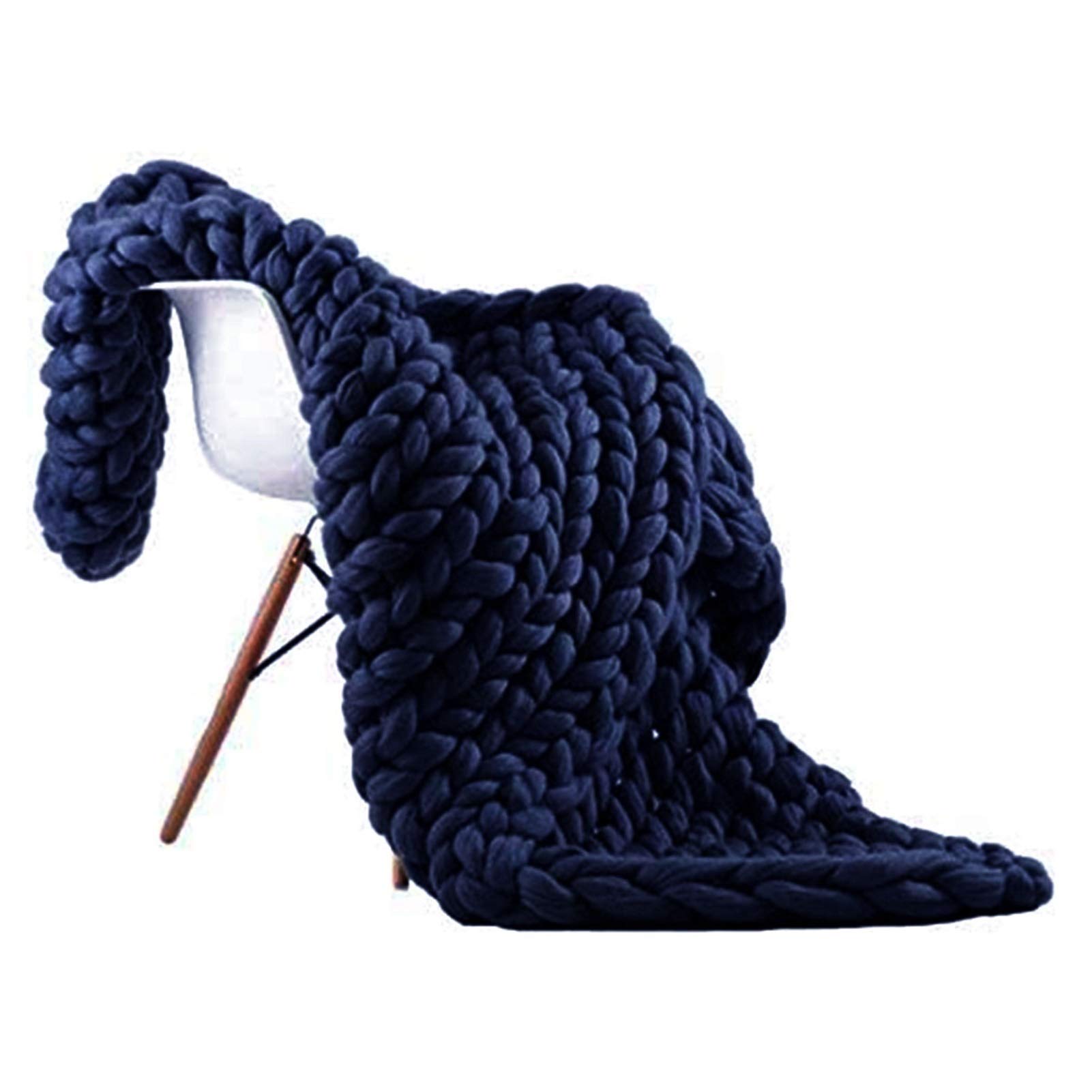 LICHUXIN Chunky Knitted Blanket - Handmade Oversized Soft Thick Knit Throw for Bed, Sofa & Yoga - Cozy Home Decor Gift (Navy Blue, 47x59 inches) | Perfect for Winter Snuggling, Living Room Lounging & Meditation Spaces