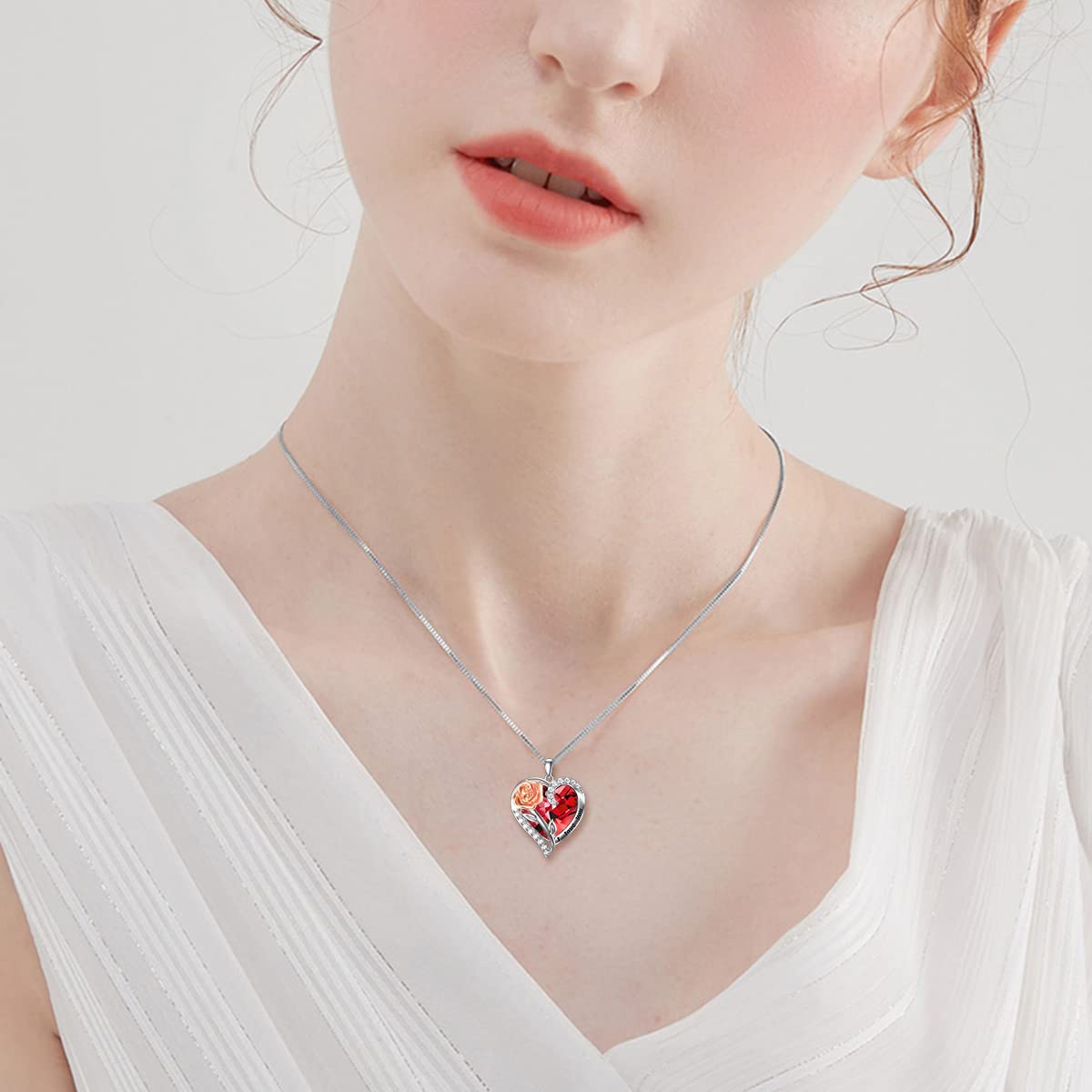 TOUPOP 925 Sterling Silver Rose Crystal Pendant Necklace - Heart Birthstone Jewelry for Women, Valentine's Day Gift for Her, Wife, Girlfriend, Mom | Anniversary, Birthday Present | Perfect for Romantic Occasions, Date Nights & Special Celebrations