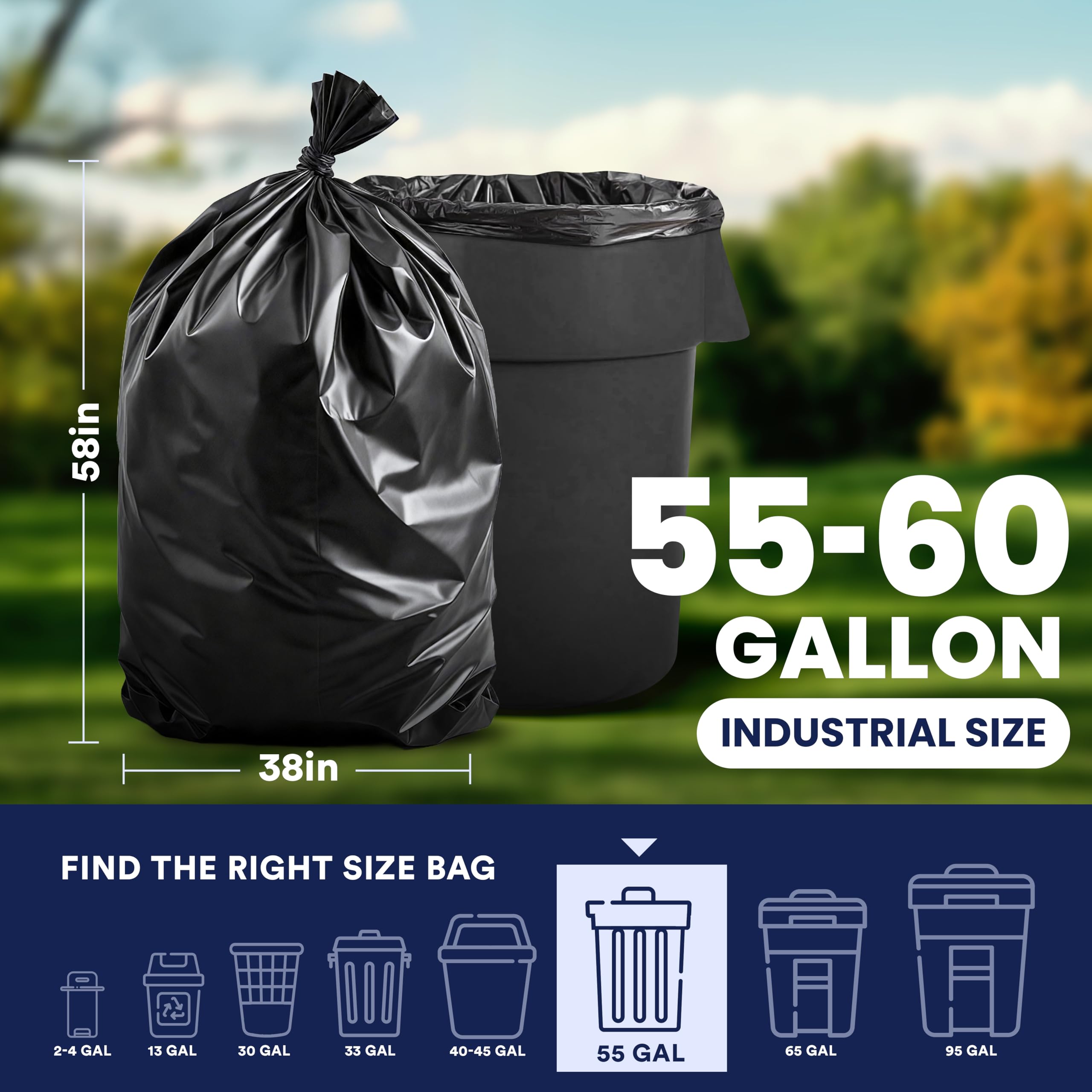 Plasticplace 55 Gallon Heavy Duty Trash Bags - 1.5 Mil Thick Black Garbage Bags 38