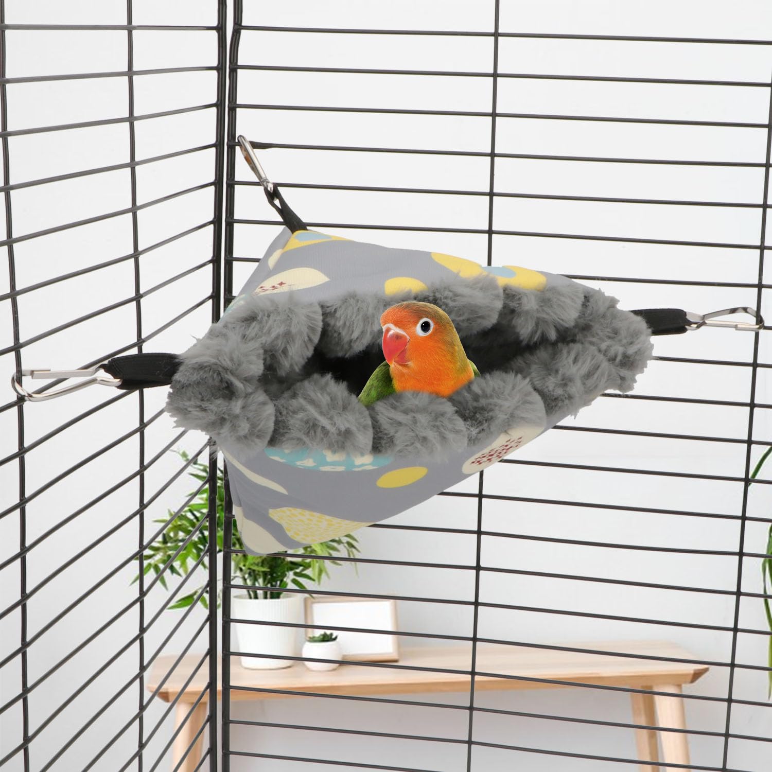 Warm Hanging Bird Nest House - Cozy Winter Hammock Bed for Parakeets, Budgies, Caique, Conures & Cockatiels (Small, Grey) - Perfect for Cage Snuggling & Resting