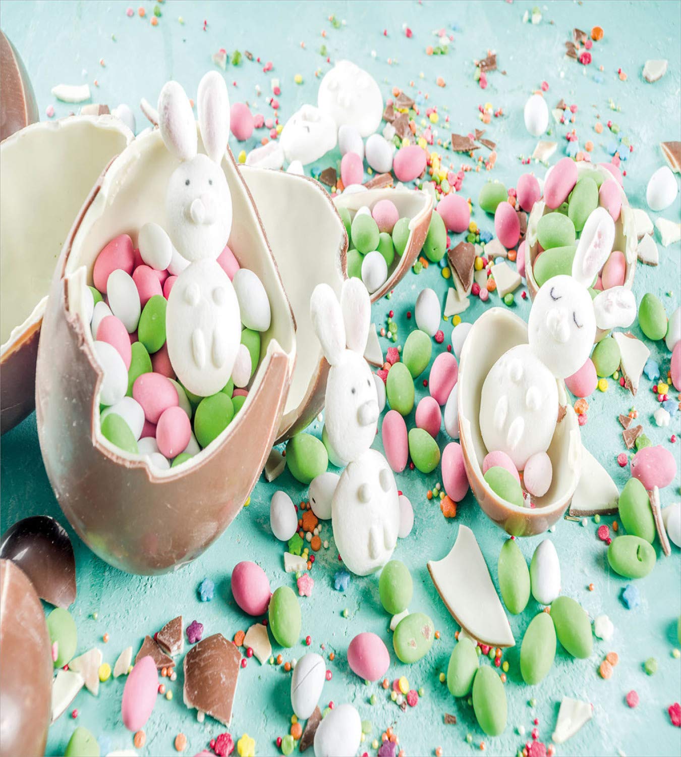 Ambesonne Easter Bunny Duvet Cover Set - King Size 3-Piece Bedding with 2 Pillow Shams, Pastel Chocolate Eggs Photo Design for Spring Decor | Perfect for Easter Bedroom Decorations, Seasonal Home Styling & Gift Giving