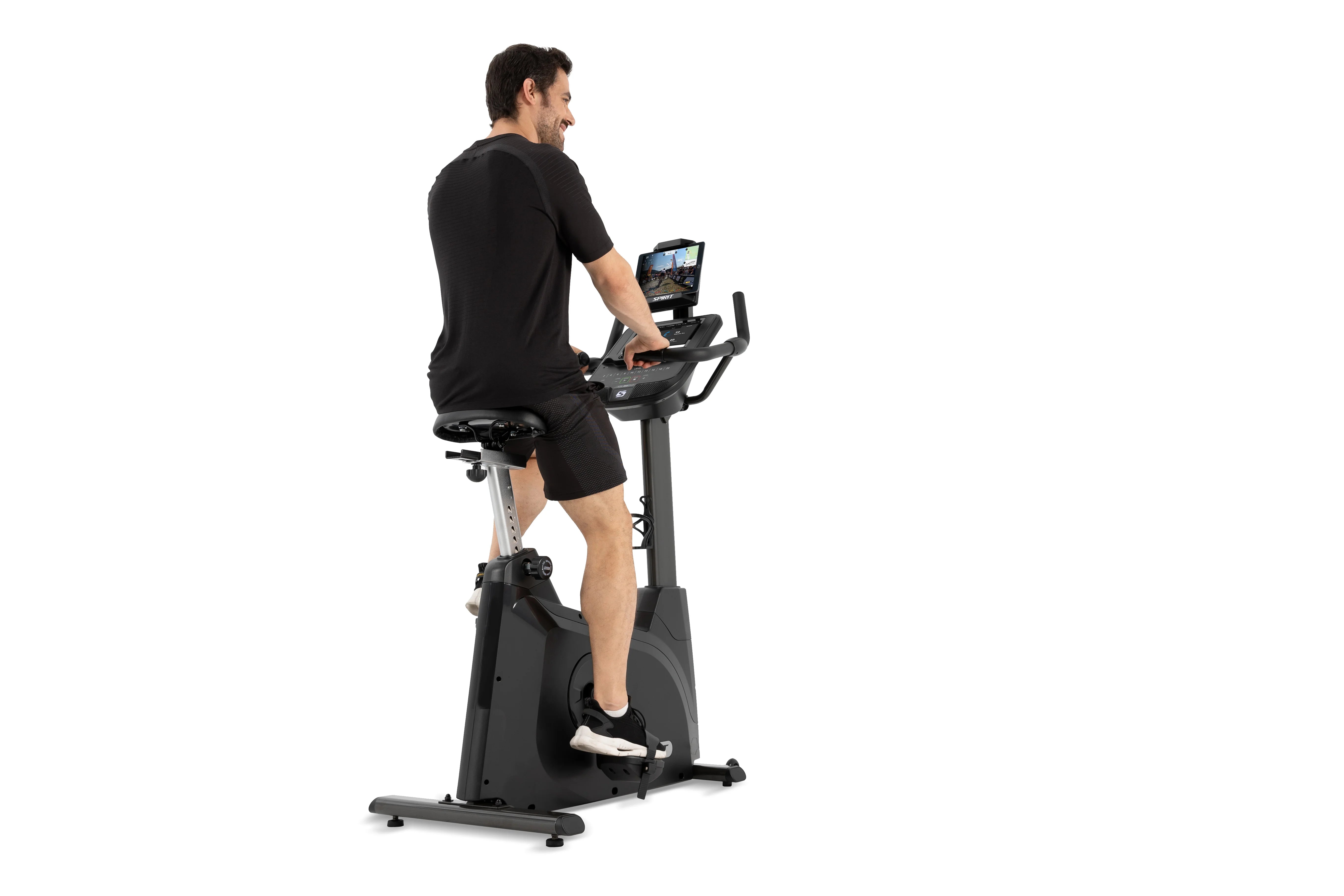 Spirit XBU55ENT Upright Exercise Bike with Entertainment Features - Home Gym Equipment for Cardio Workouts & Indoor Cycling Training - Perfect for Small Spaces & Apartment Fitness