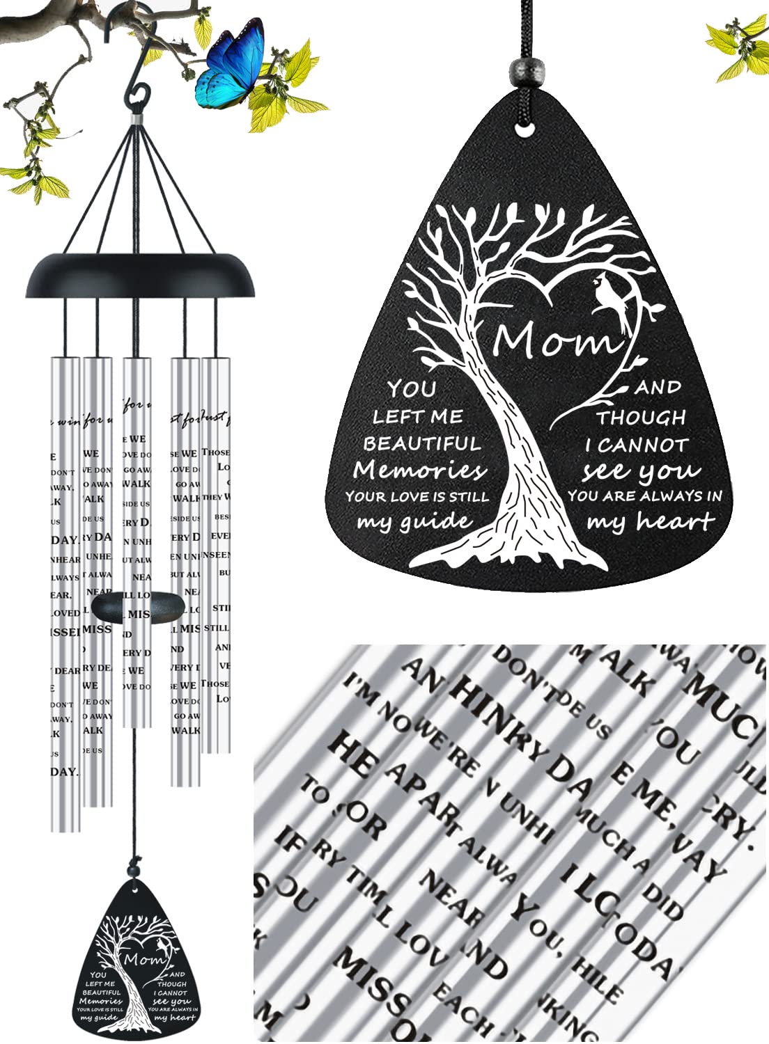 Memorial Wind Chimes for Loss of Mother - Sympathy Gifts for Bereavement, In Memory of Loved One - Perfect for Outdoor Garden, Patio & Healing Spaces
