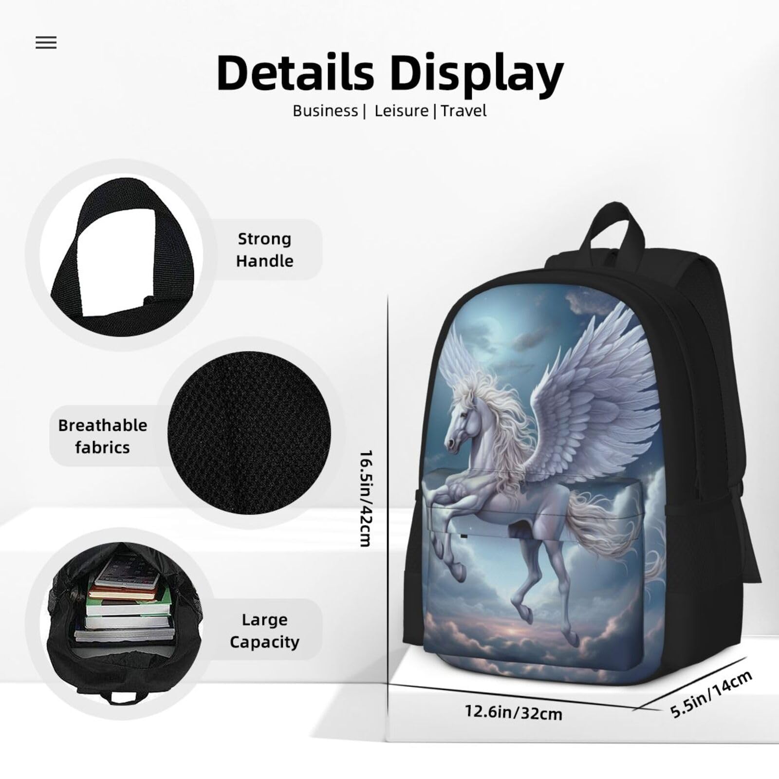 Galaxy Pegasus Horse Kids Backpack 17 Inch - School Bookbag for Boys & Girls, Travel Shoulder Bag, Laptop Daypack for Teens (1st-5th Grade) - Perfect for School, Travel & Daily Use